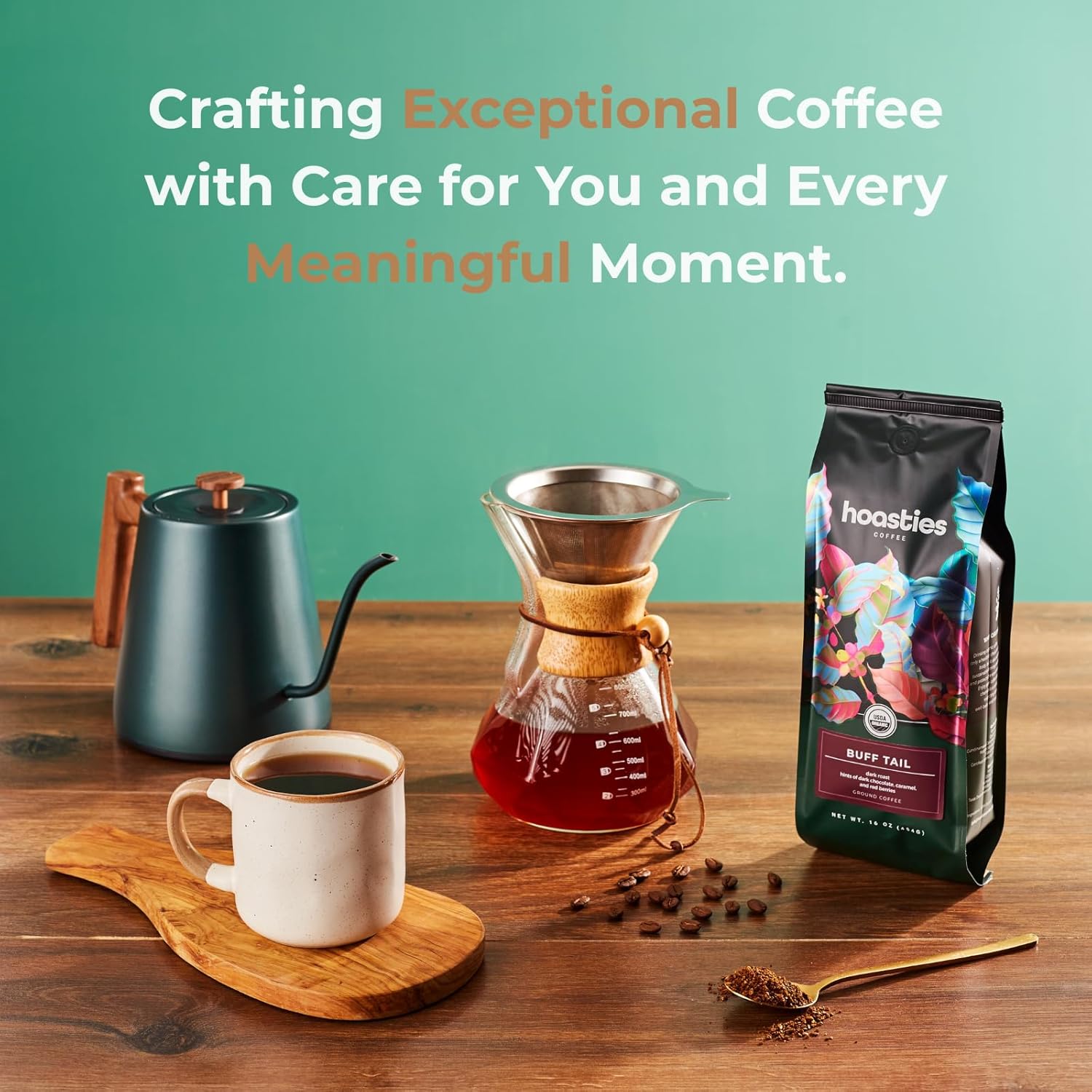 Hoasties Coffee Green Crown - USDA Organic Medium Roast Whole Bean Coffee, 100% Colombian Arabica, Pesticide & Chemical-Free, 16 oz