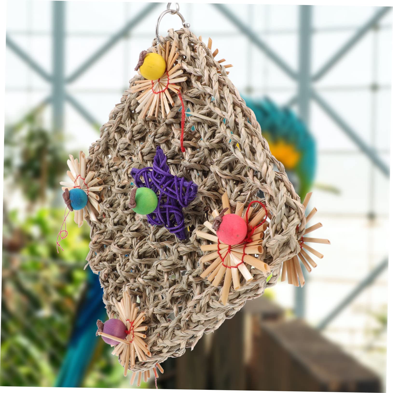 POPETPOP 3pièces Parfait pour Oiseaux Filet Herbe Tressée Jouet à Mâcher pour Perroquets Accessoire De Divertissement pour Oiseaux Encourage Exploration Développement Compétences