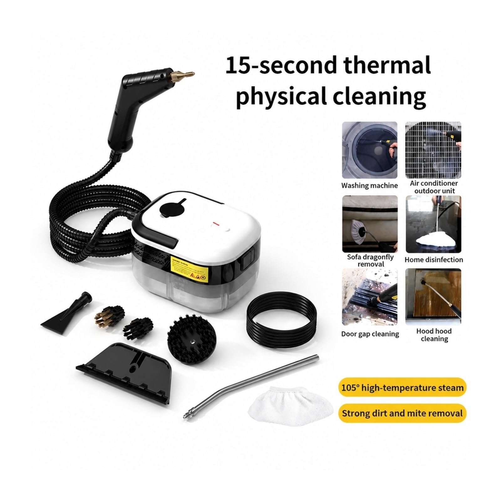Środek do czyszczenia mopa parowego, Maszyna do czyszczenia parą Dezynfekcja w wysokiej temperaturze Klimatyzacja Okap kuchenny Samochód domowy(Black)