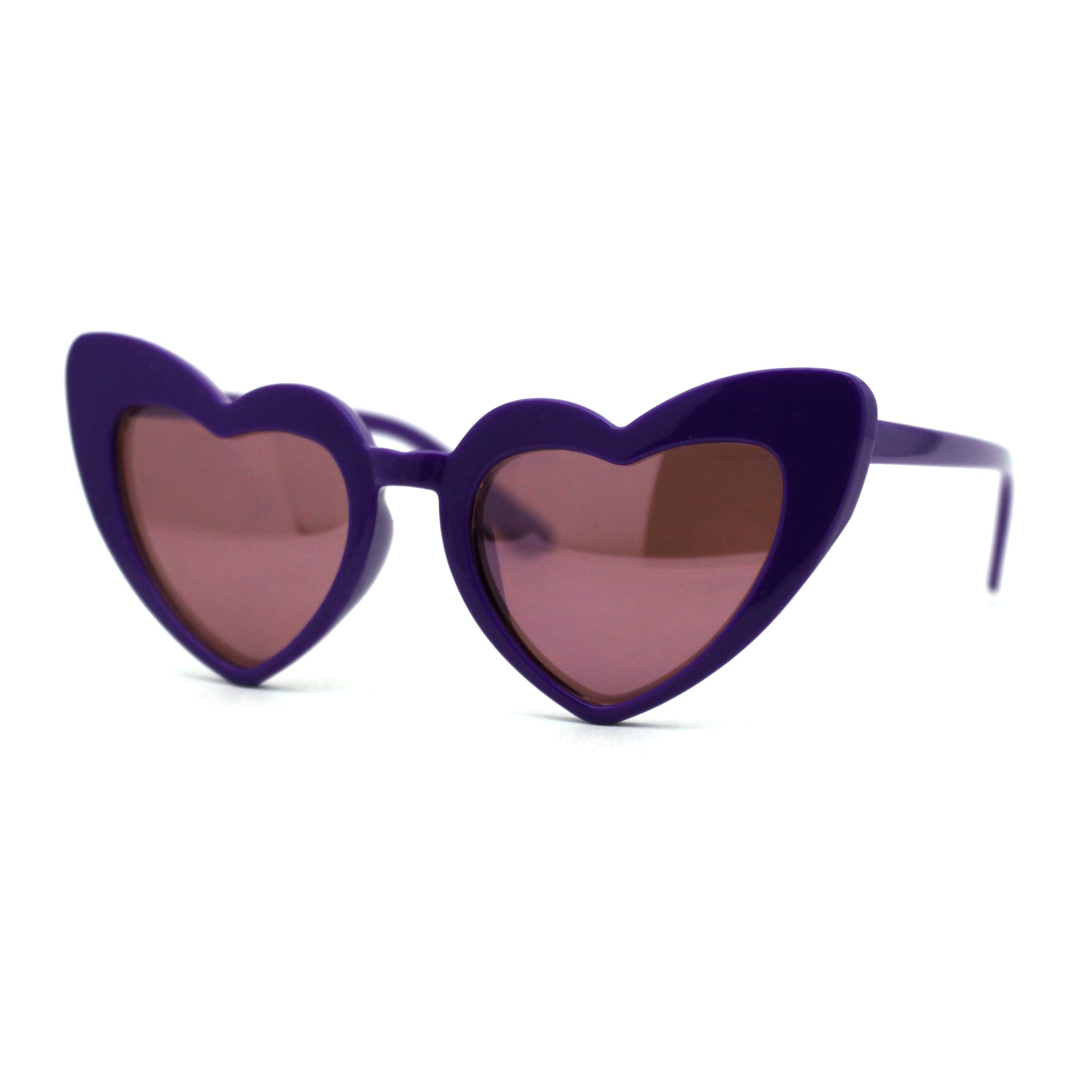 Girls Kid Size Plastic Love Heart Shape Cat Eye Sunglasses (Purple Purple Mirror)