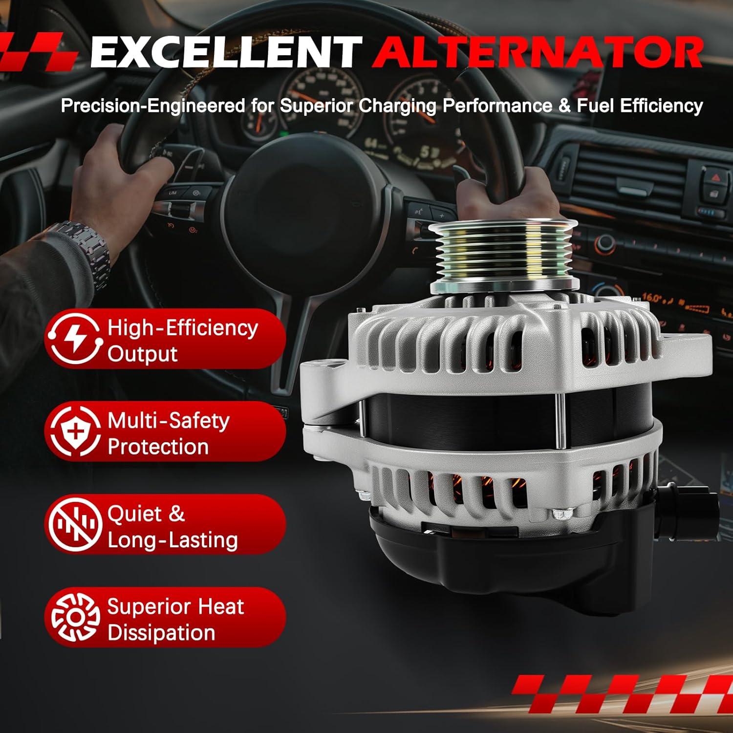 11392 Alternator Fit for 2008-2012 Accord 3.5L V6, 2010-2010 Accord Crosstour 3.5L V6, 130Amp 12V Automotive Replacement Alternator OE 31100-R70-A01,CSF91