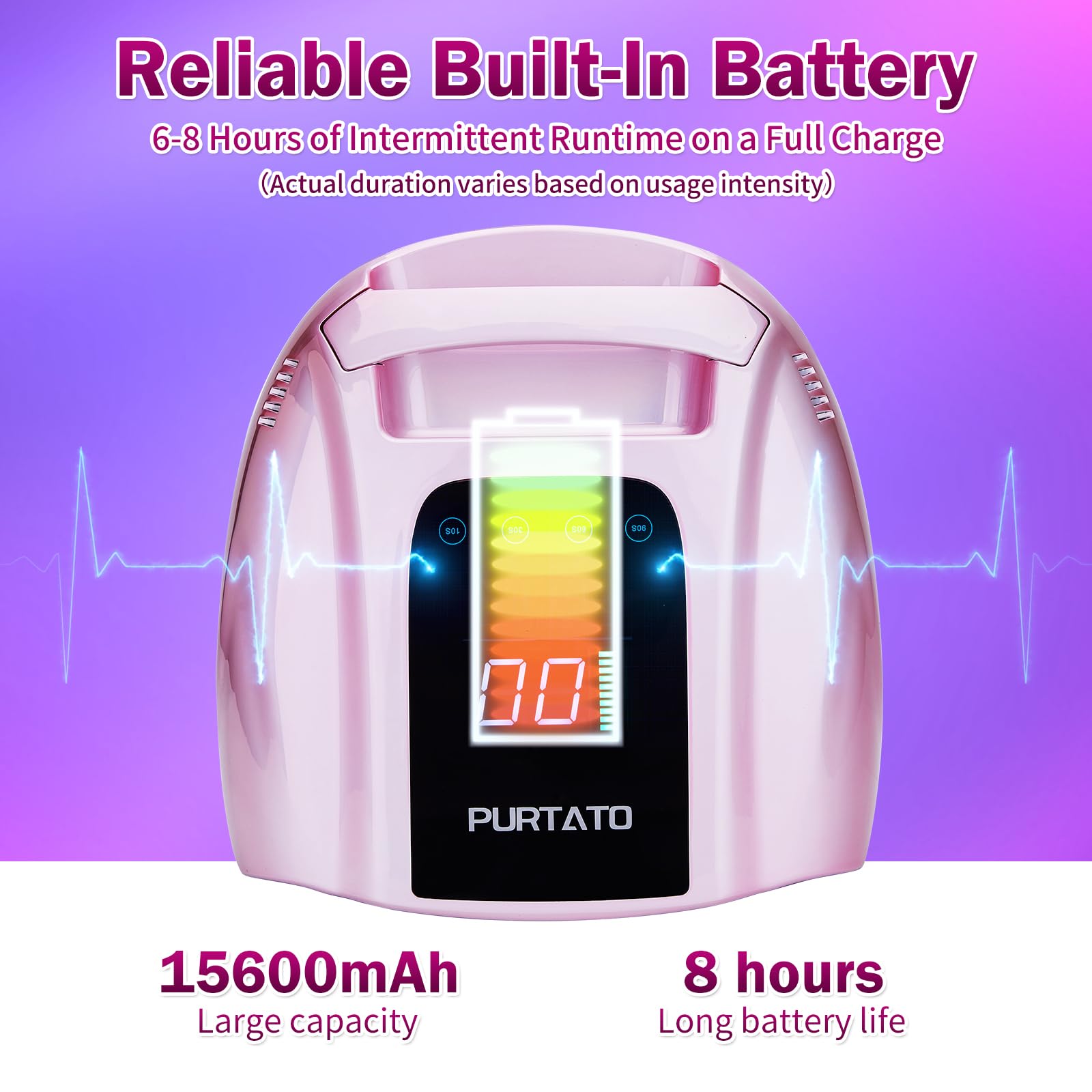Purtato Luz UV LED recargable profesional de 96 W portátil inalámbrica para máquina de lámpara de uñas con parte inferior de acero inoxidable extraíble, 4 ajustes de temporizador y secador de uñas con