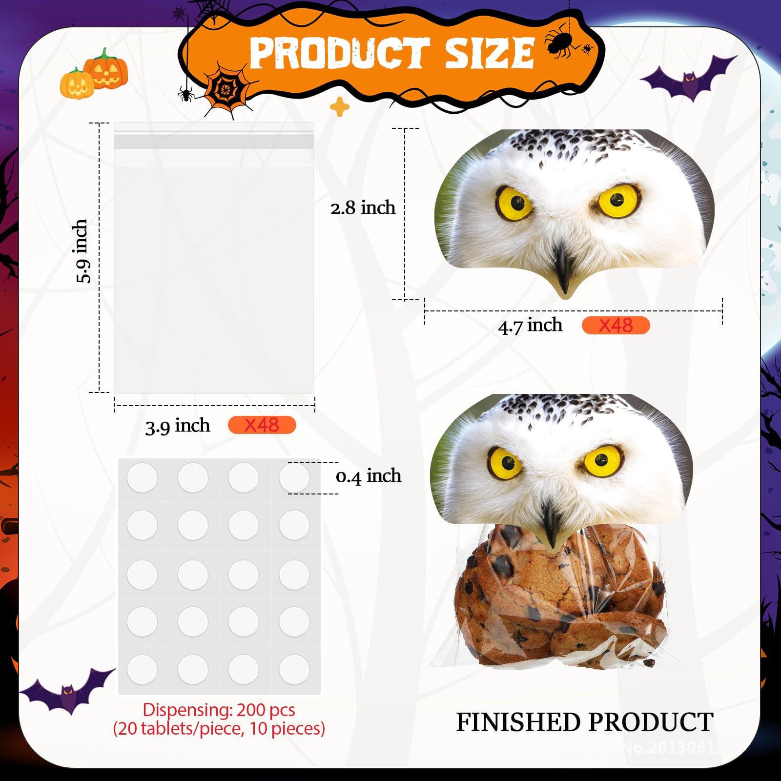 48 Sets Owl Party Treat Bags - Self-Adhesive Cellophane Bags With Toppers For Halloween Candy
