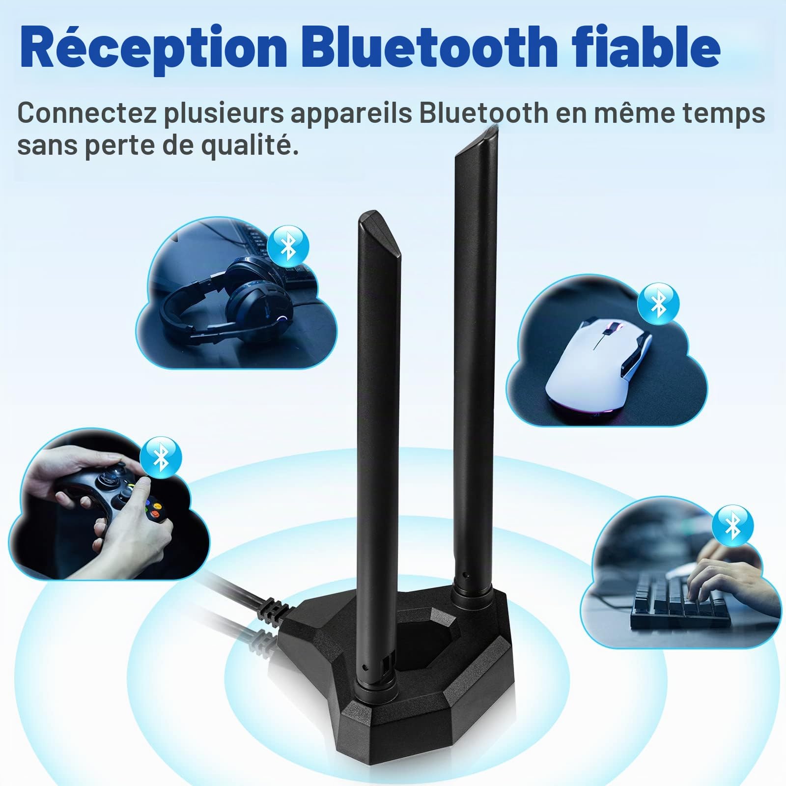 Eightwood Antenne WiFi Double Bande 2.4 GHz/5 GHz RP-SMA avec Base magnétique Antenne câble d'extension de 2 m pour PC de Bureau, Carte PCI, PCIe, WiFi, Bluetooth, routeur réseau sans Fil