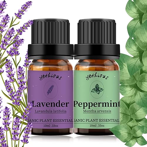 yethious Juego de aceites de lavanda y menta para aromaterapia, difusor, perfume, jabón, fabricación de velas, paquete de 2 unidades, 0.3 fl oz