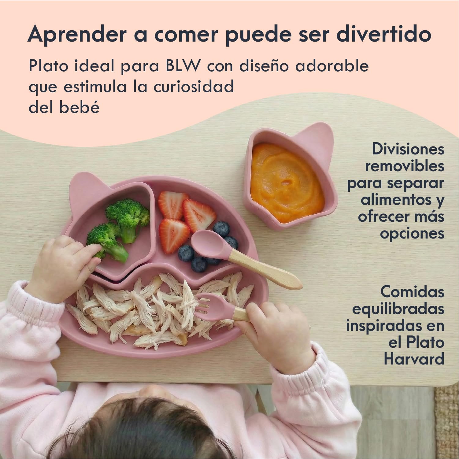 Vajilla Bebé Silicona – Set Completo BLW con Plato y Bol con Ventosa, Babero, Vaso Aprendizaje y 4 Cubiertos | Vajilla infantil a partir de 6 Meses | Regalo Bebé Libre de BPA – MAIXCHEL