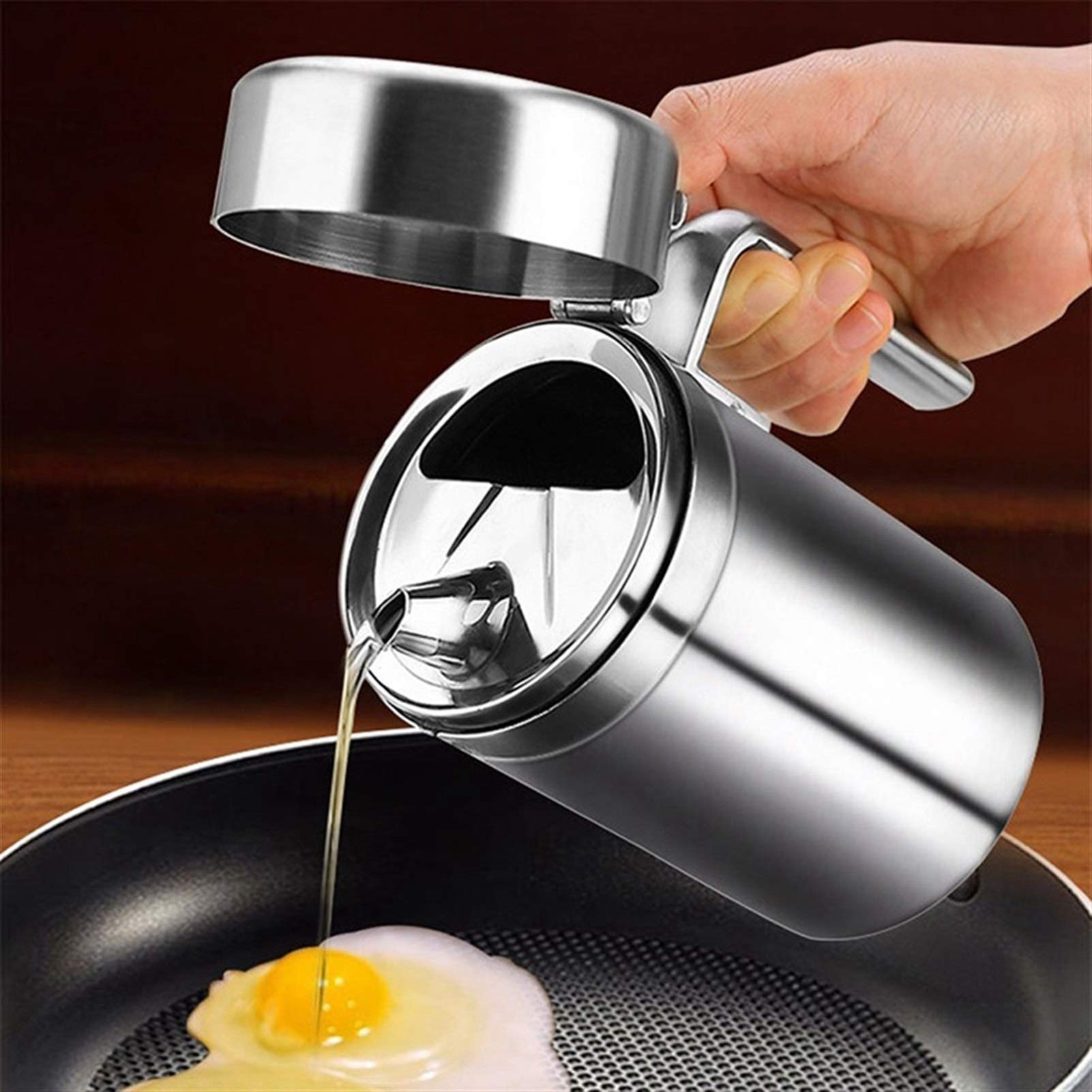 Cocina de acero inoxidable Aceite de oliva Salsa Dispensador Almacenamiento a prueba de fugas Lata Pot Kit de acero inoxidable Contenedor de aceite (Color : Silver)