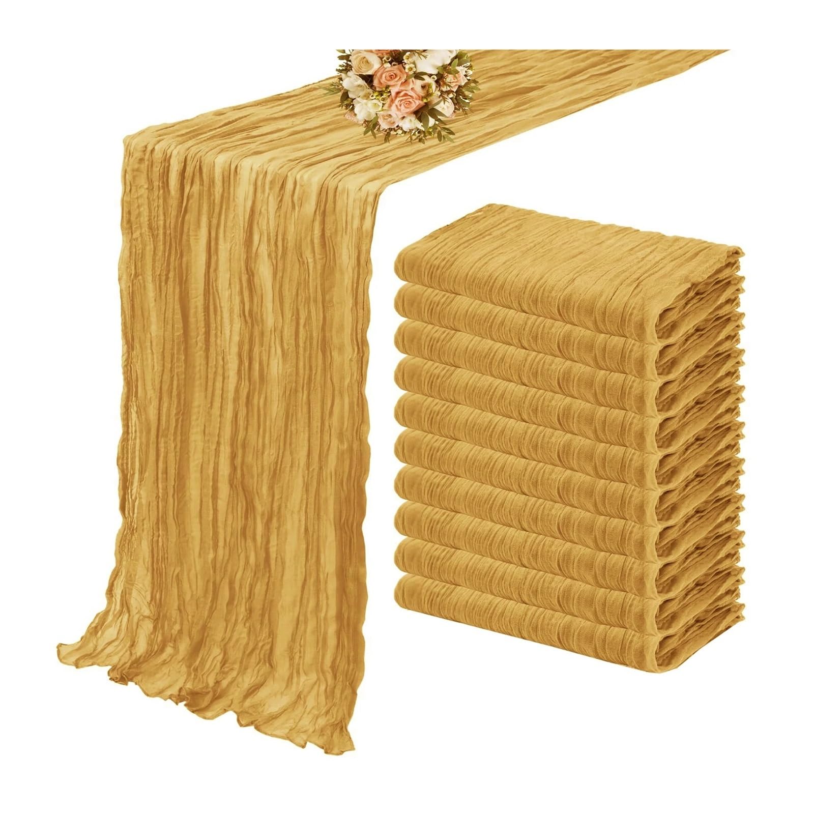 Chiffon Table Runner 10PCS Set Table Runner Setting Dining Wedding Party(Kurkuma,10PCS 50x50cm napkin)
