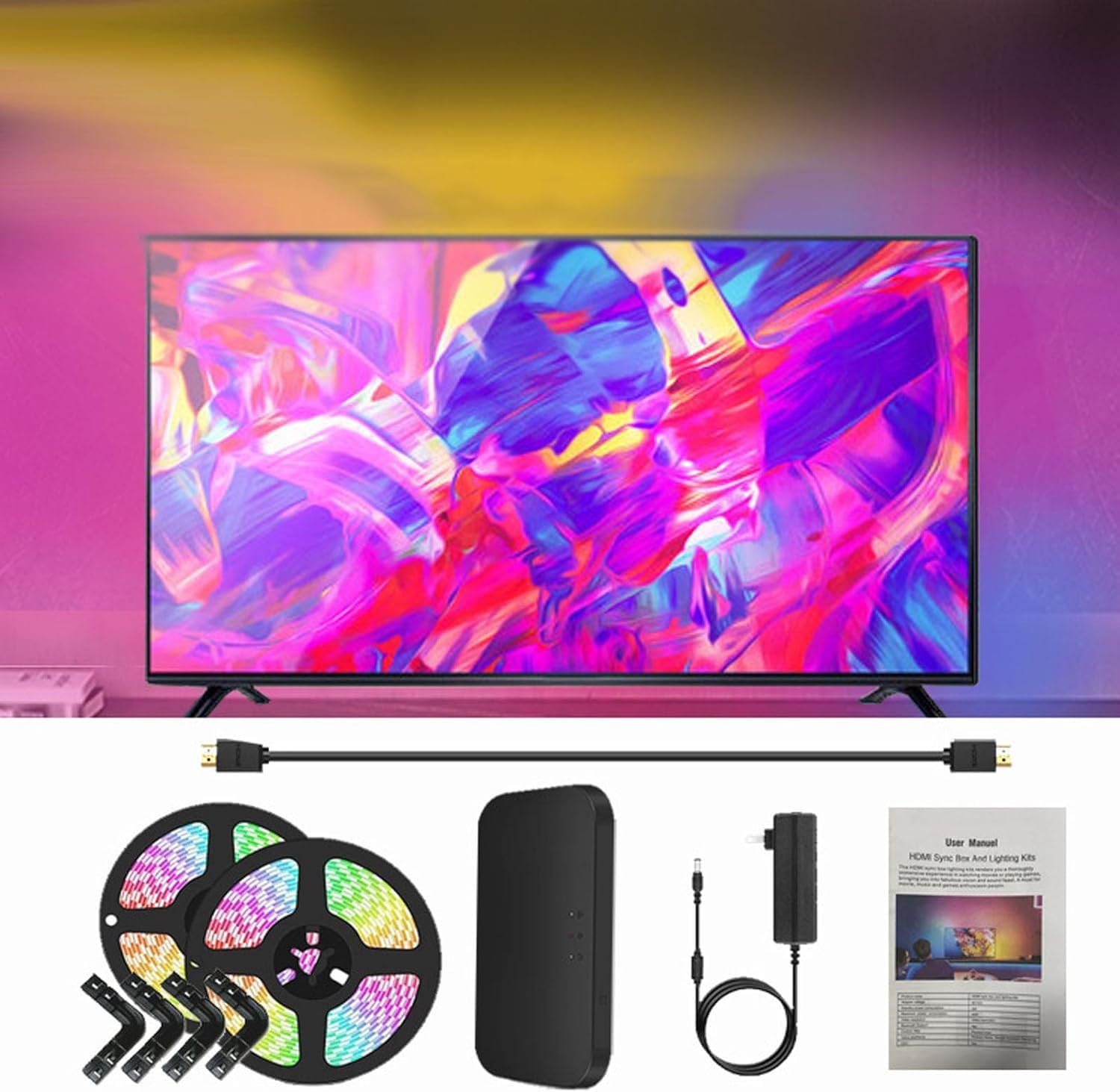 Luce TV retroilluminata con sincronizzazione del colore, Retroilluminazione LED per TV, Striscia luminosa LED intelligente per TV, con TV HDMI Sync Box, Musica e giochi, controllo app ( Size : 79" TVs