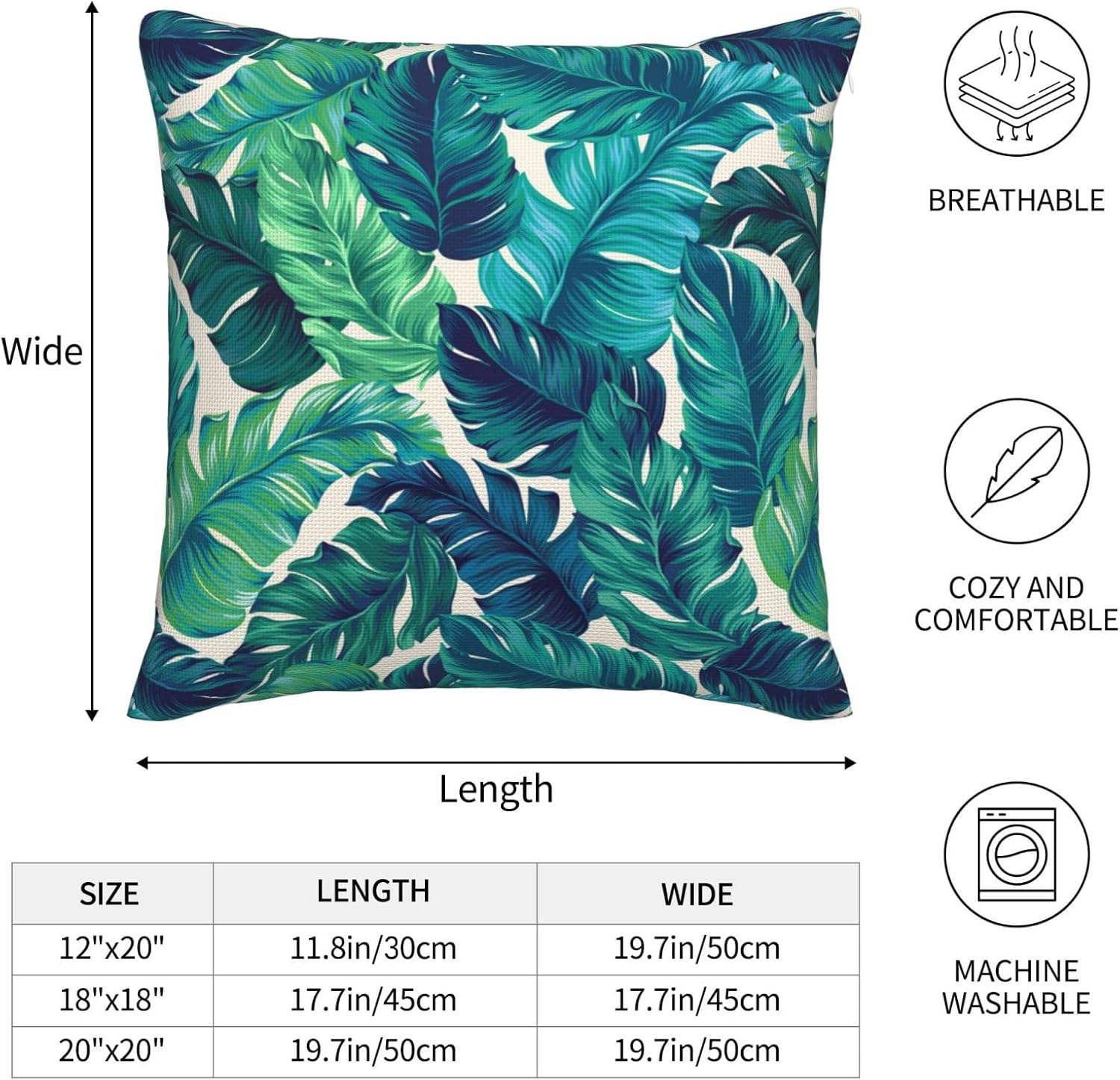 Tropical Leaves Throw Pillow Covers 18x18 Set of 2 Green Palm Leaf Decorative Pillow Cover Summer Outdoors Pillowcase Cushion Case Home Decor for Sofa Couch Bed Bedroom - Image 3