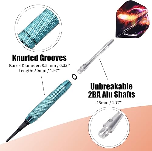 Miniatura 3 de WIN.MAX Juego de dardos de punta de plástico  Juego de dardos de punta suave  12 piezas de 0.63 oz con 100 puntas de dardos adicionales, 12