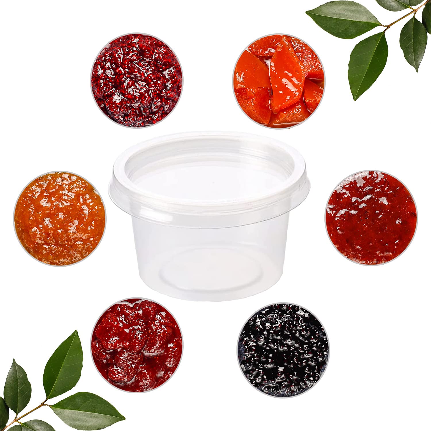 Contenedores de salsa de plástico redondos de 4 onzas con tapa, reutilizables y transparentes, perfectos para preparar alimentos, delicias y ensaladas y cereales (1000)