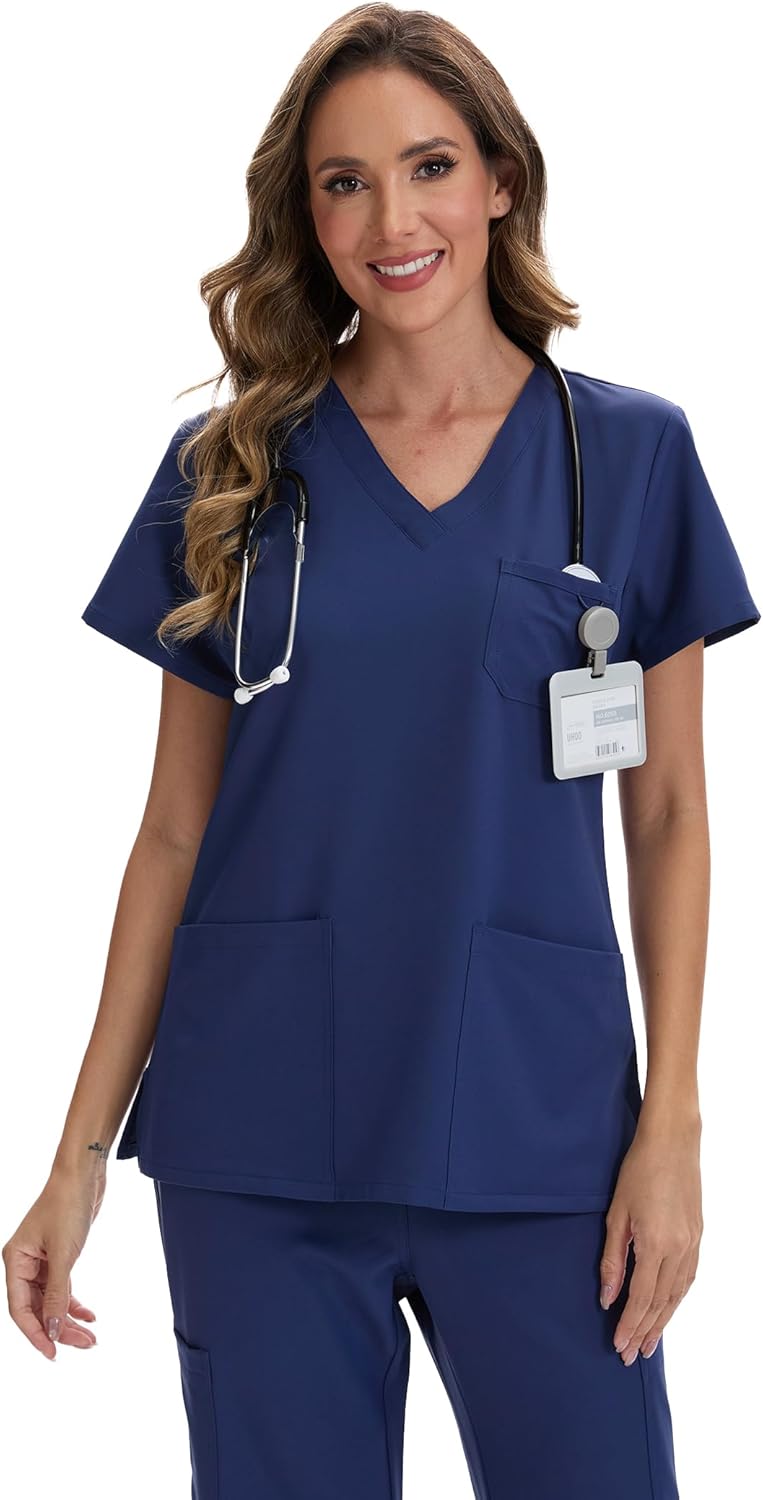 Women's Scrub Top Short Sleeve Medical Shirts Stretchy Soft Nurse Uniform V Neck Top Tee With 3 Pockets - Image 5