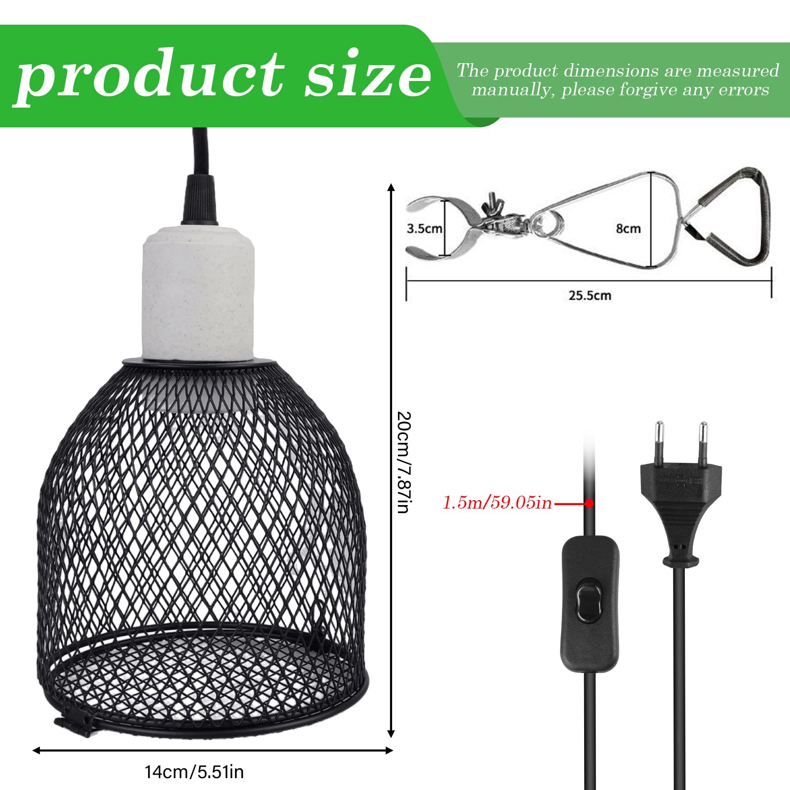 Pssopp Reptielen warmtelamp, beschermmand, terraria, lampbeschermingsmand, warmtelamp, lampbeschermingsrooster voor terraria, terrarium, reptielen, verwarmingslamp (cilindervorm