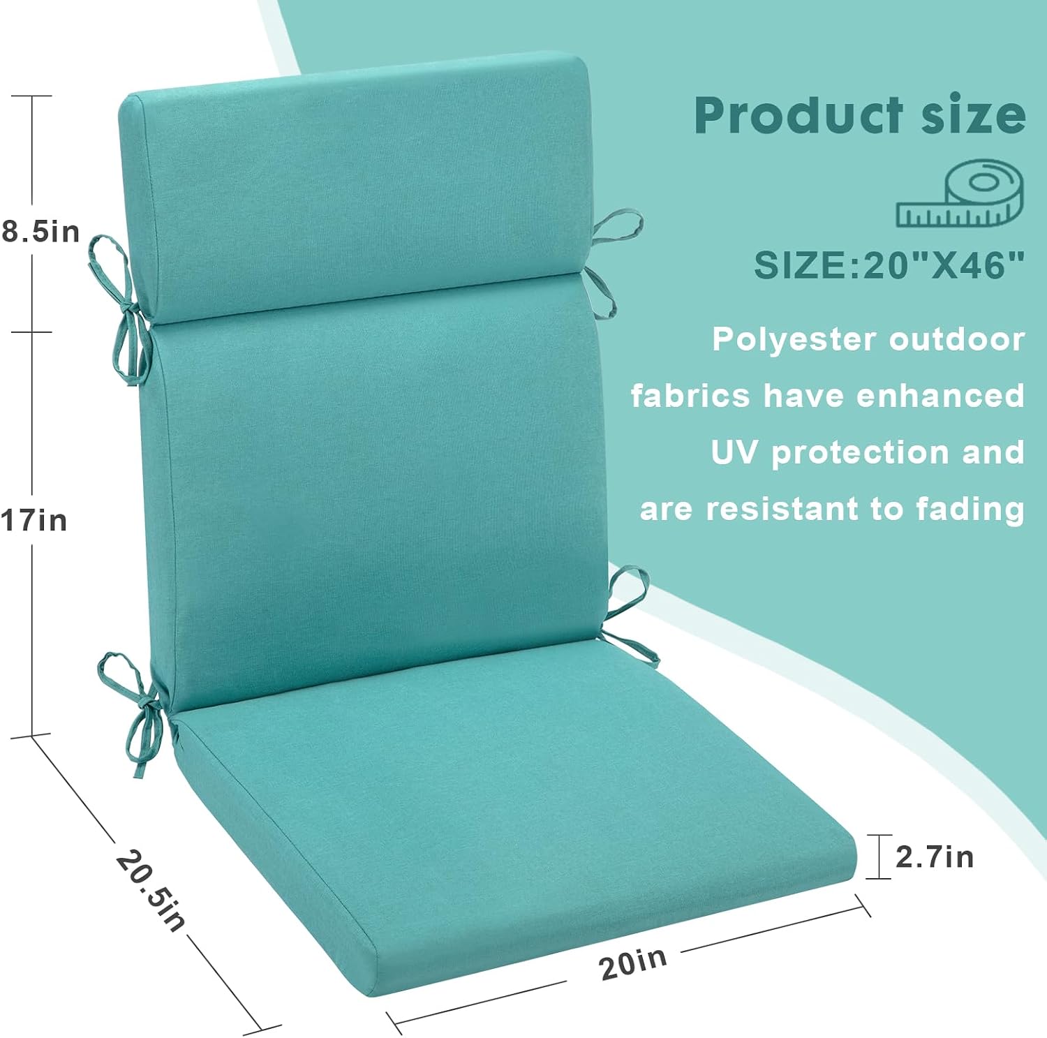 20x20 Inch Outdoor Chair Cushion - All-Weather Water & Fade Resistant for Rocking Chairs, Patio Dining Chairs, Adirondack Chairs (Aqua*2)