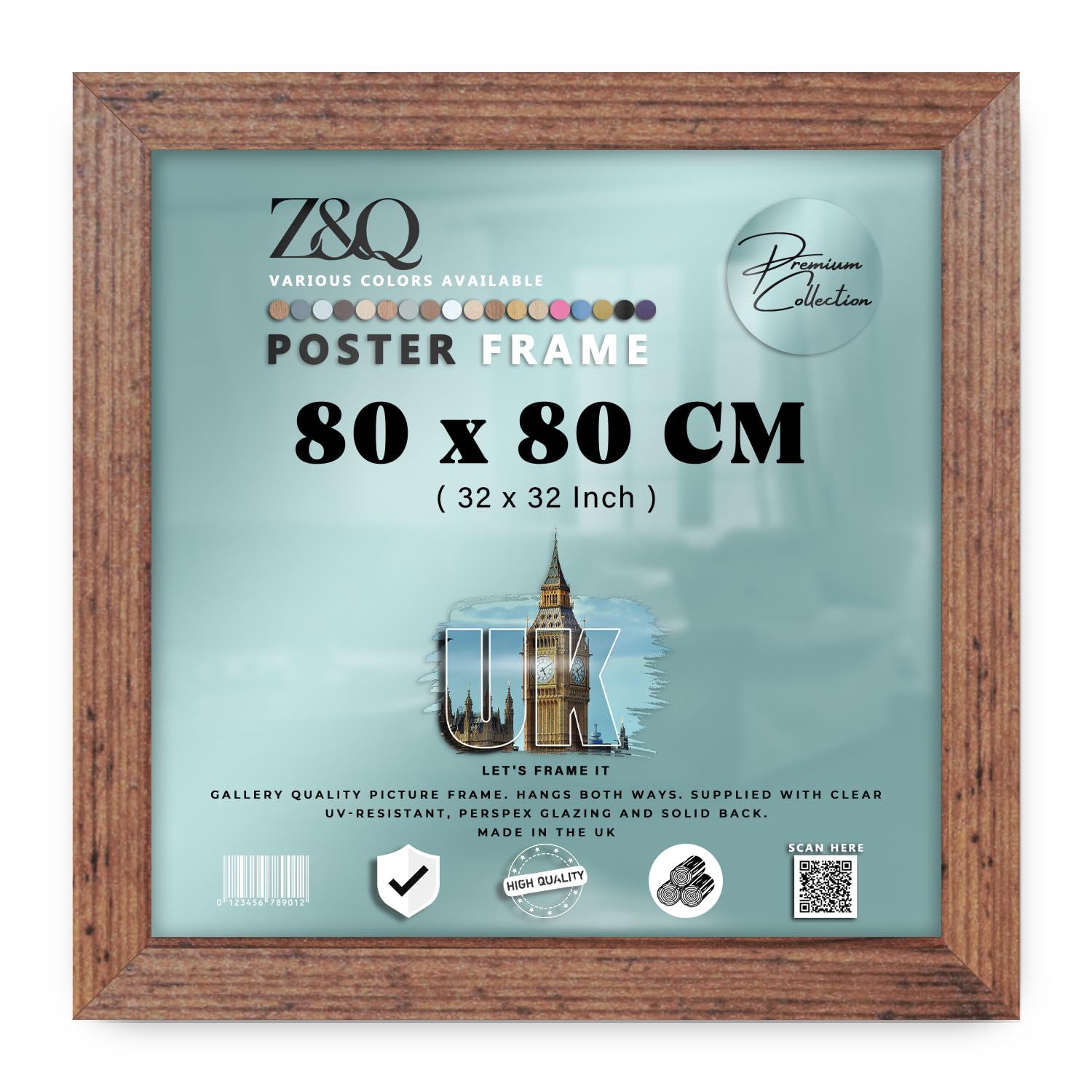 Z&Q | Modern MDF Wall Frame (80 x 80 CM) Premium Wood Texture, Sturdy Picture Display 32X32 Inch Professional Look, 800 x 800 mm [ Rustic ]