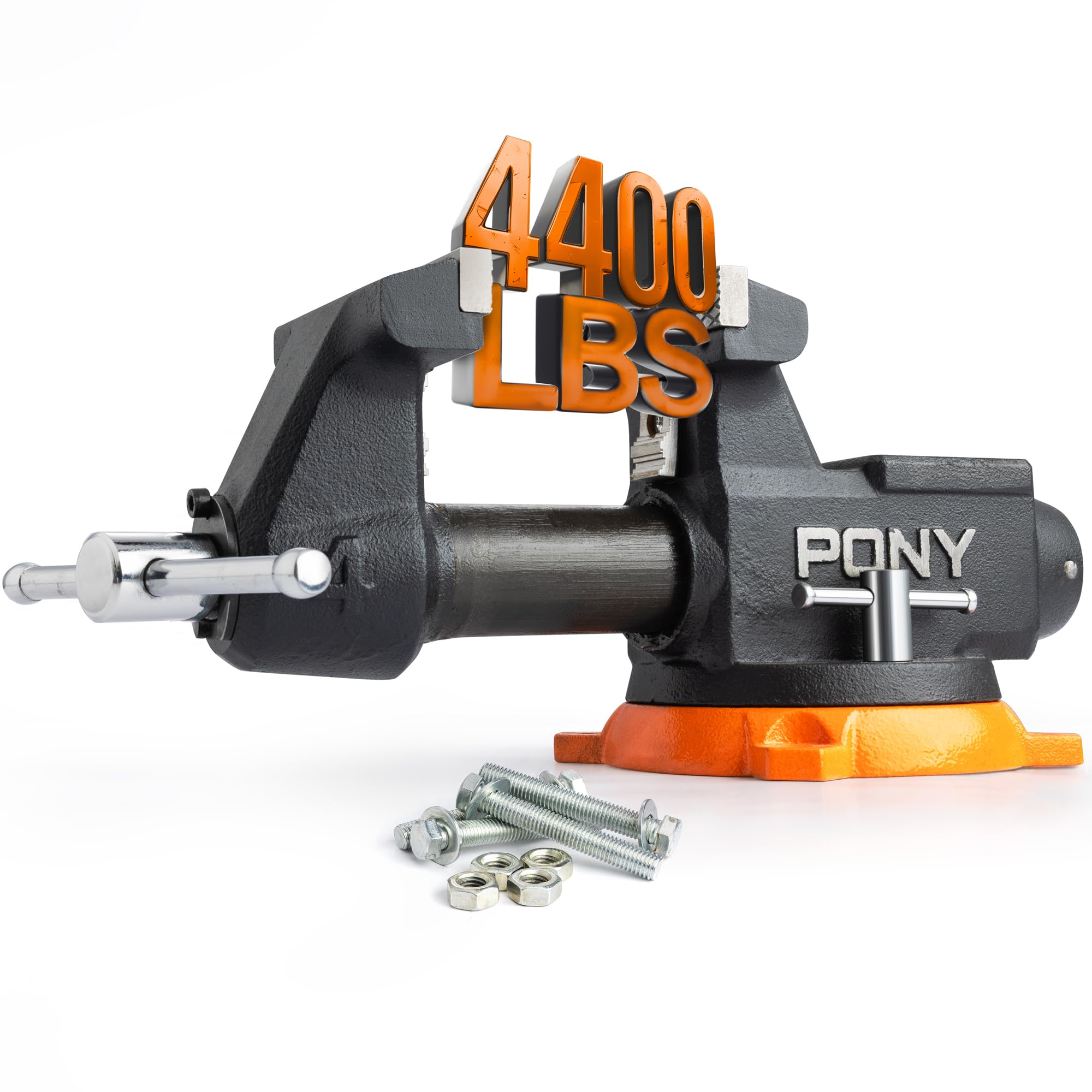 PONY 4 Inch Heavy Duty Bench Vise 4400LBS Clamping Force, Pro Workshop Workbench Vise with 360-Degree Rotatable Base and Anvil, 4-Inch Jaw Opening and Width for Woodworking, Drilling, Pipe C