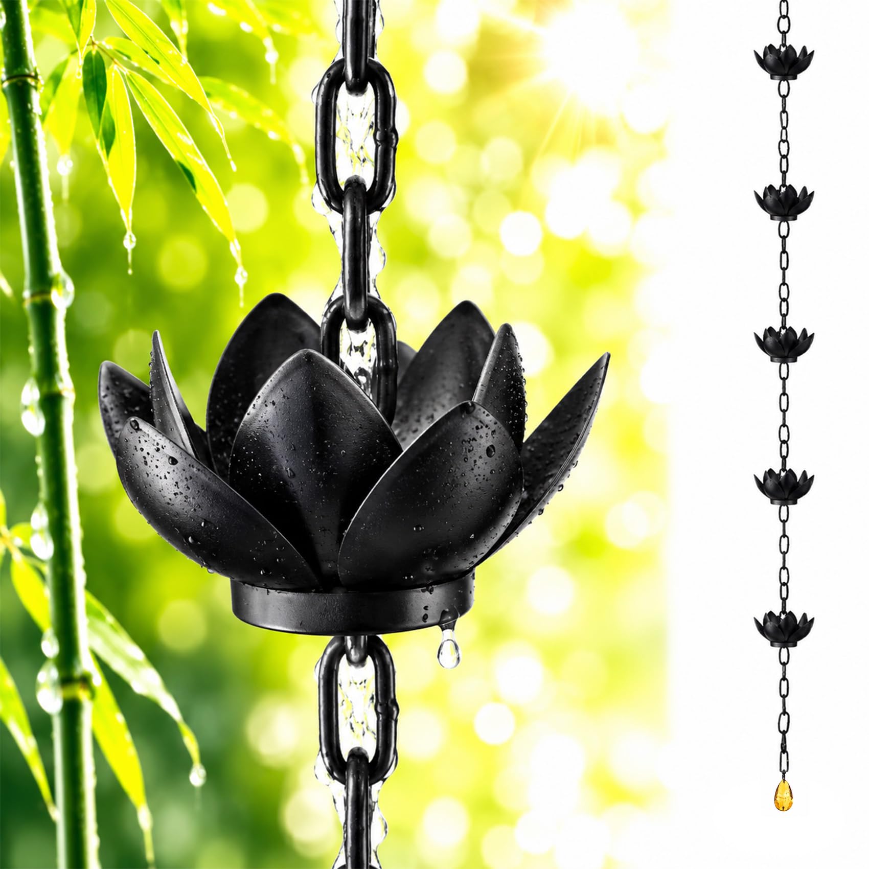 Chaîne de Pluie Lotus, déco extérieure élégante, métal Anti-Rouille résistant aux intempéries, remplace Tuyau de Descente, Montage sans Outil pour Jardin, terrasse, Cour et façade de Maison