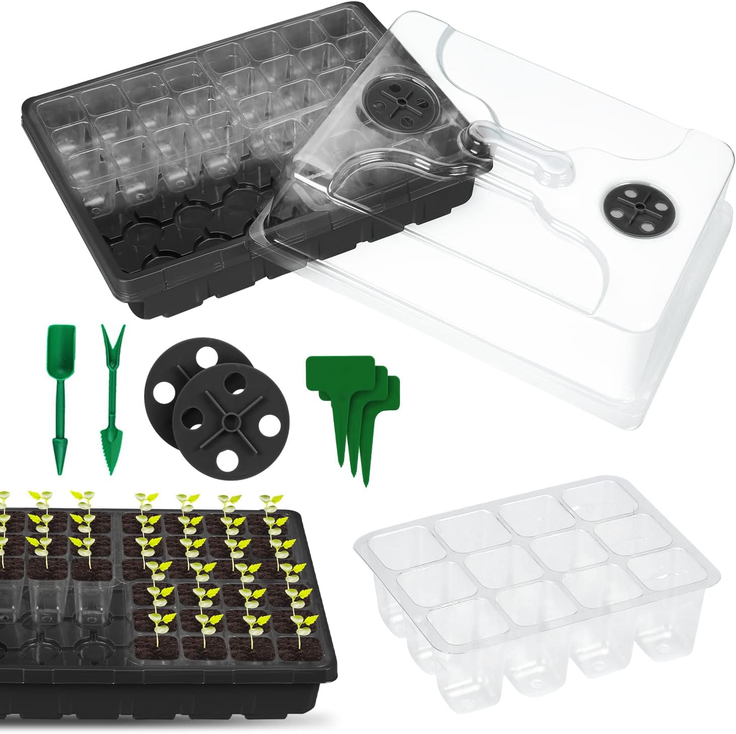 Sunbroaden 3 Packs Seed Starter Tray, Seed Starter Kit with Humidity Dome 144 Cell Reusable and Durable Seed Starting Trays, Plant Starter Trays Indoor for Seedlings and cloning (48 Cells per Tray)