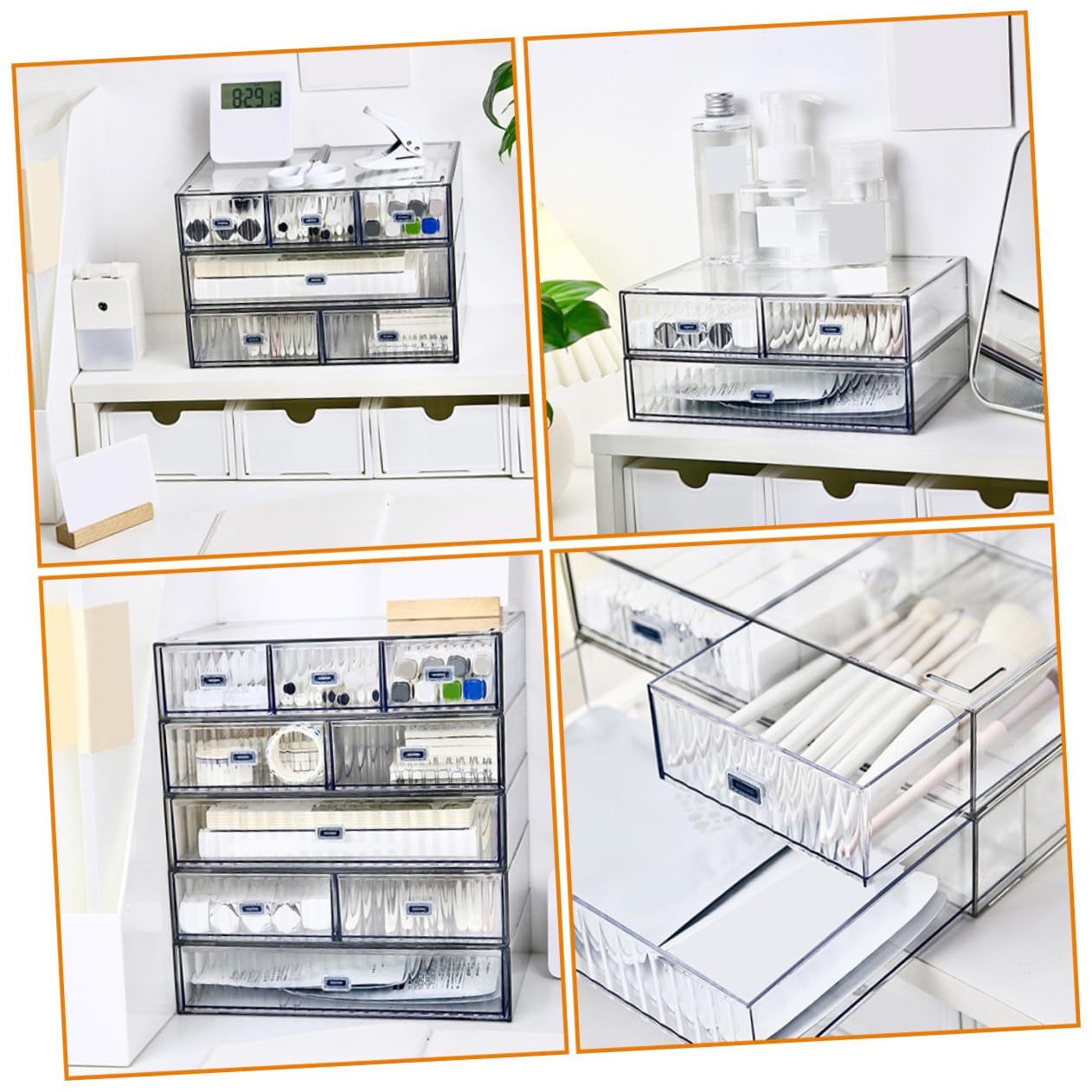 Organizador de Escritorio Transparente de Plástico 3 Piezas | Cajones Multicapa, para Borrar y Rotuladores, Uso en Escritorio y Hogar
