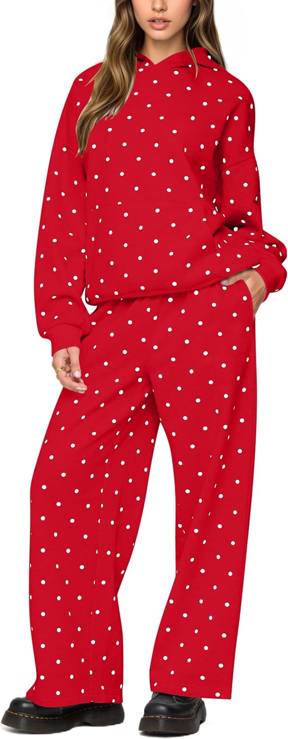 HOCANDY Polka Dot Hoodie and Sweatpants Set for Women