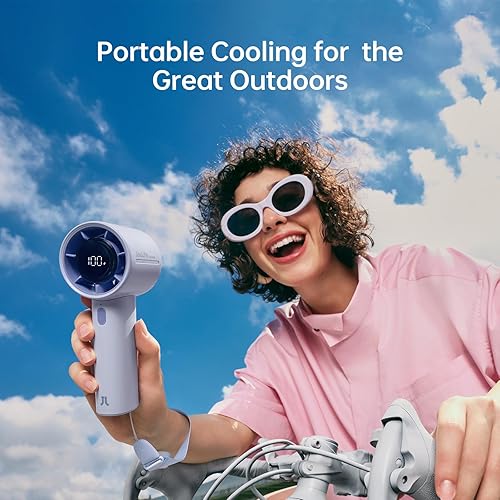 Miniatura 8 de JISULIFE Ventilador turbo de mano, ventiladores portátiles recargables de 5000 mAh, hasta 28 horas de refrigeración, viento fuerte de 5 velocidades,
