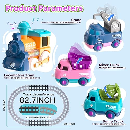 Miniatura 3 de Juego de tren para niños pequeños de 2 a 4 años, juguetes para niños de 1, 2, 3, 4 años, juguetes de tren eléctrico con música, luz, pistas, juguete