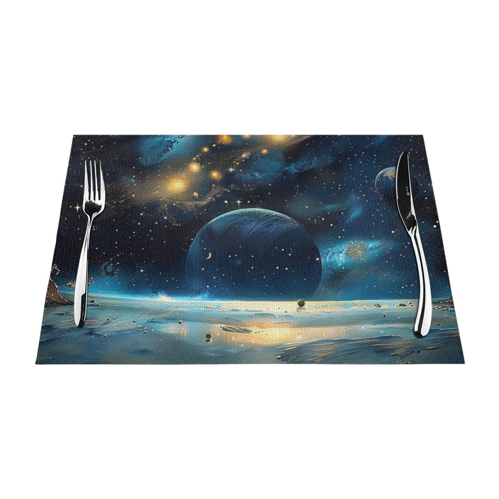 Set de table lune et étoiles en PVC tissé résistant à la chaleur 45x30 cm x6
