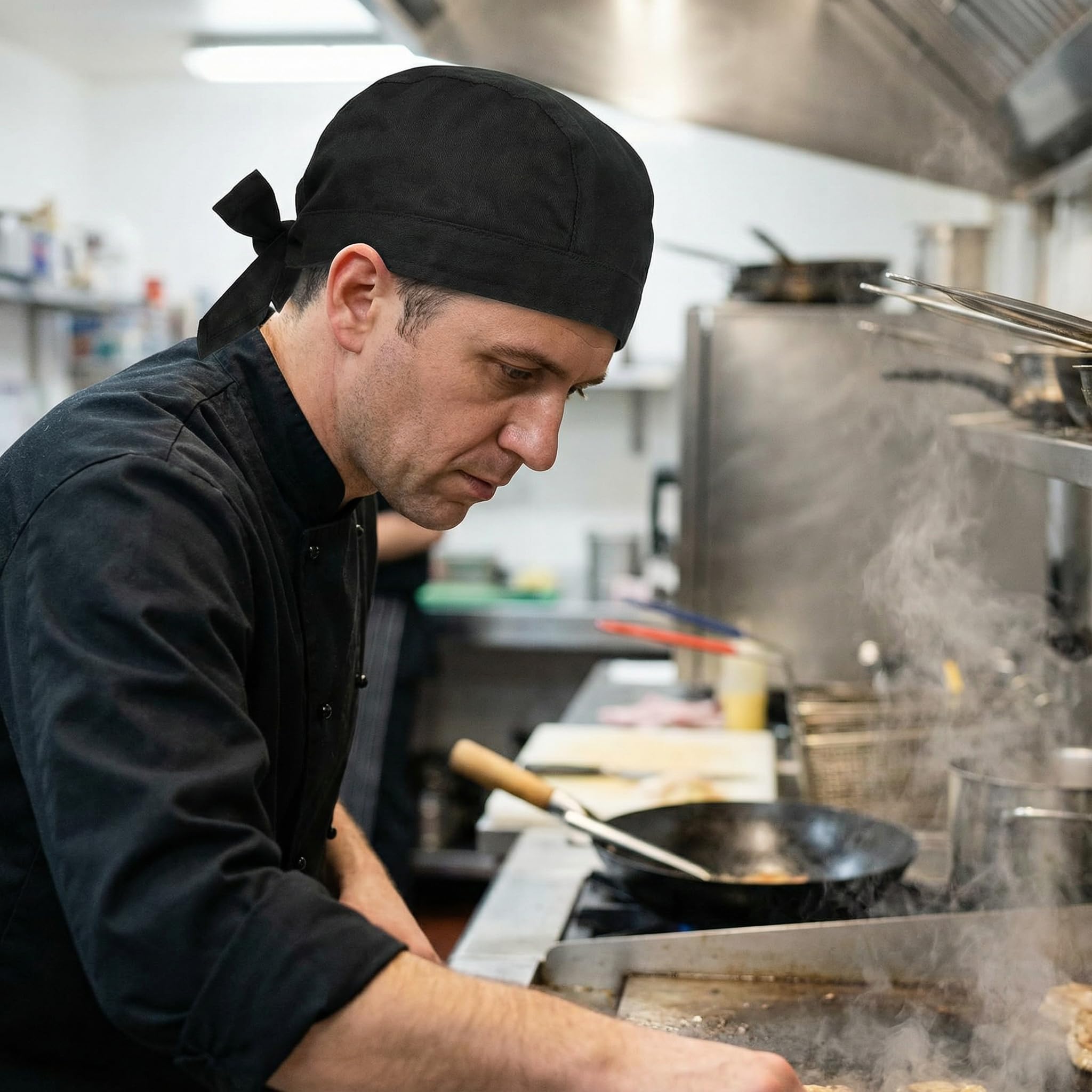 4 Gorros Cocinero Estilo Pirata Negro, Bandana Chef Ajustable a Tiras, Gorro Cocina Transpirable Unisex para Restaurante Sushi Hostelería - Negro
