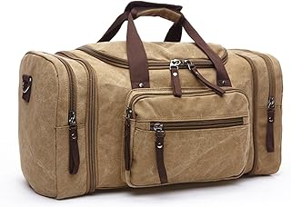 Large men's travel luggage bag, carry overnight bag, weekend handbag, waterproof canvas travel bag(khaki)