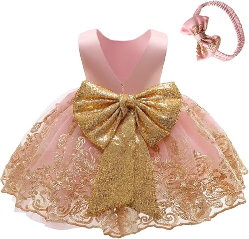CMMCHAAH - Vestidos de encaje para concursos de niñas bebés de 0-6 años, vestido formal para fiestas con diadema