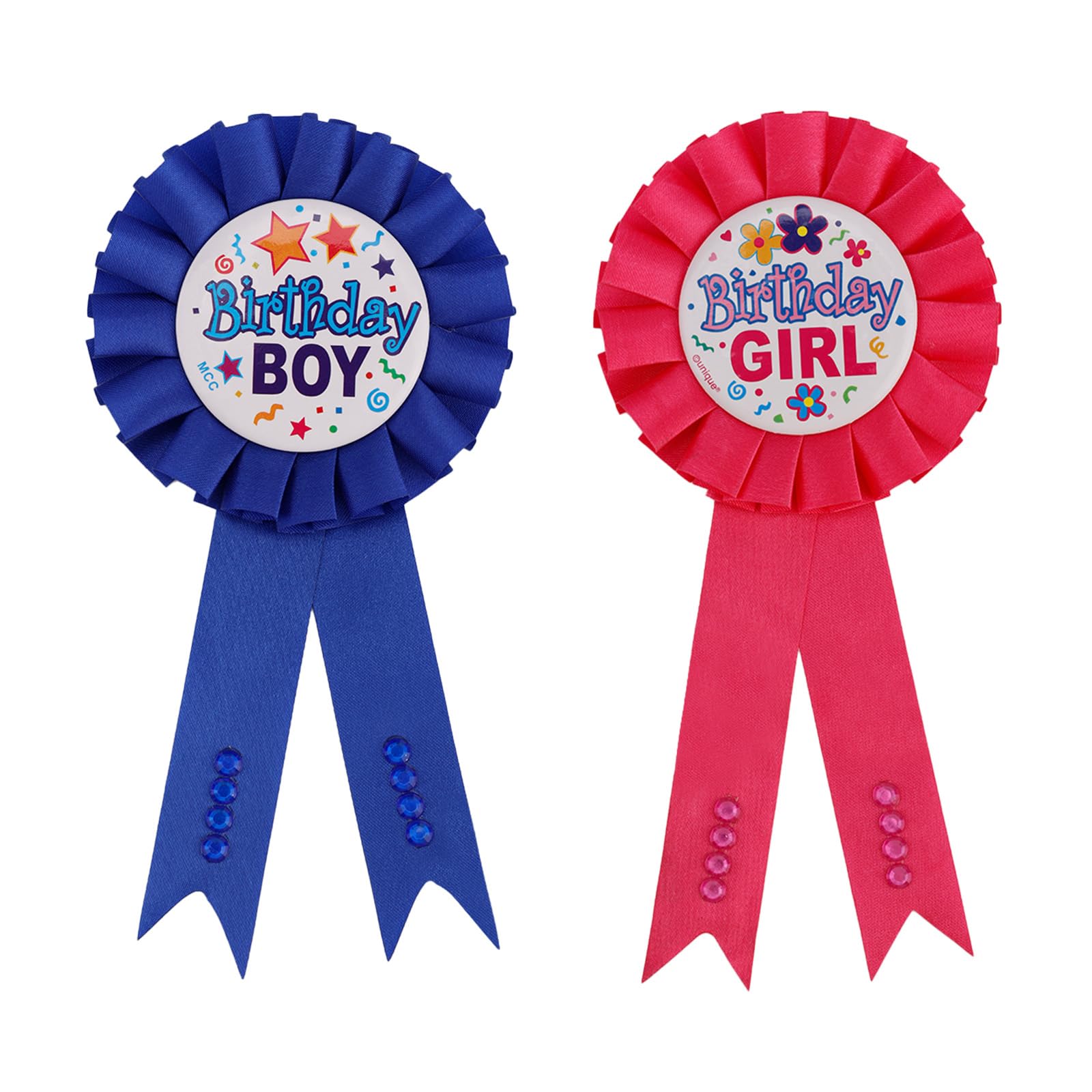 2pcs Birthday Pins, Satin Ribbon Happy Birthday Button Party Badge Decorations for Women & Men Party Celebrations (Pink, Blue)
