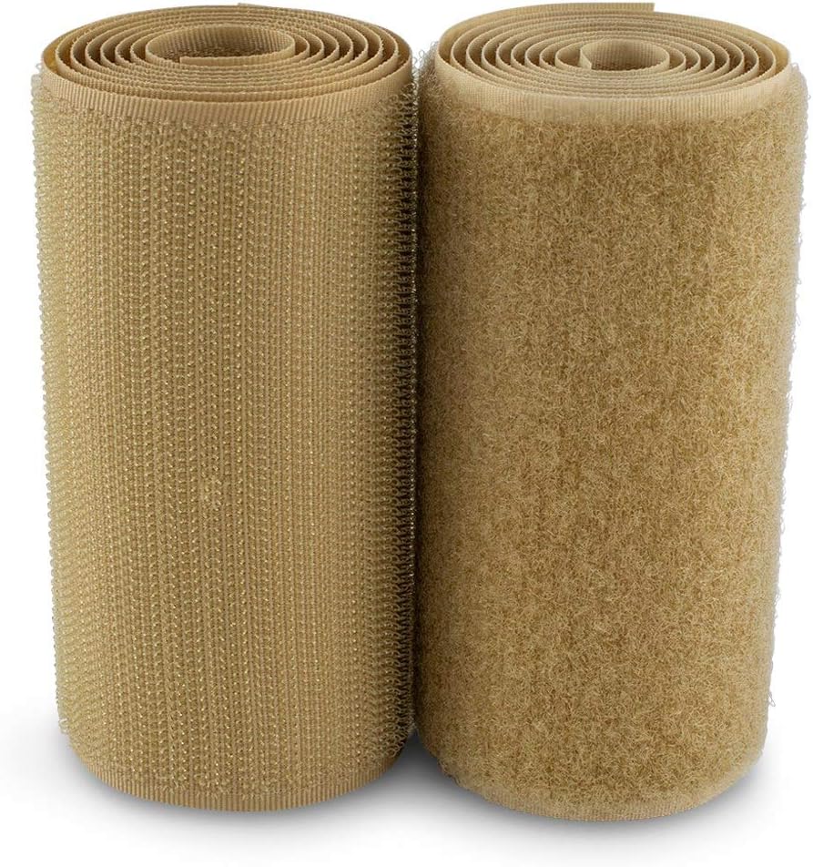 4 Inch Wide Beige Sew on Hook and Loop Tape Non-Adhesive 1 Yd Length Beige Nylon Hook Loop Tape Fabric Fastener Set for Military Form Bags Clothes Shoes Backpacks DIY Craft
