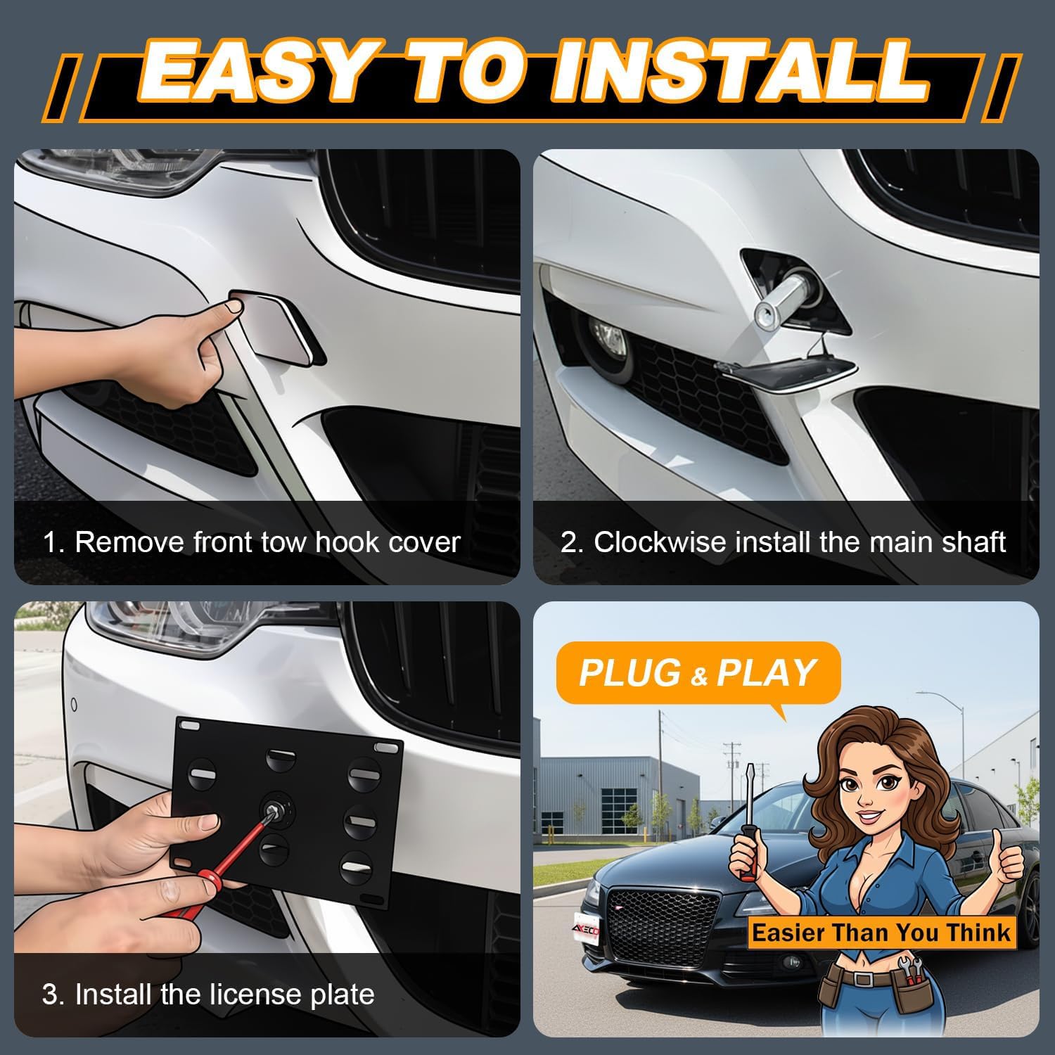 Amazon.co.jp: AXECO フロント牽引フック ナンバープレートブラケット