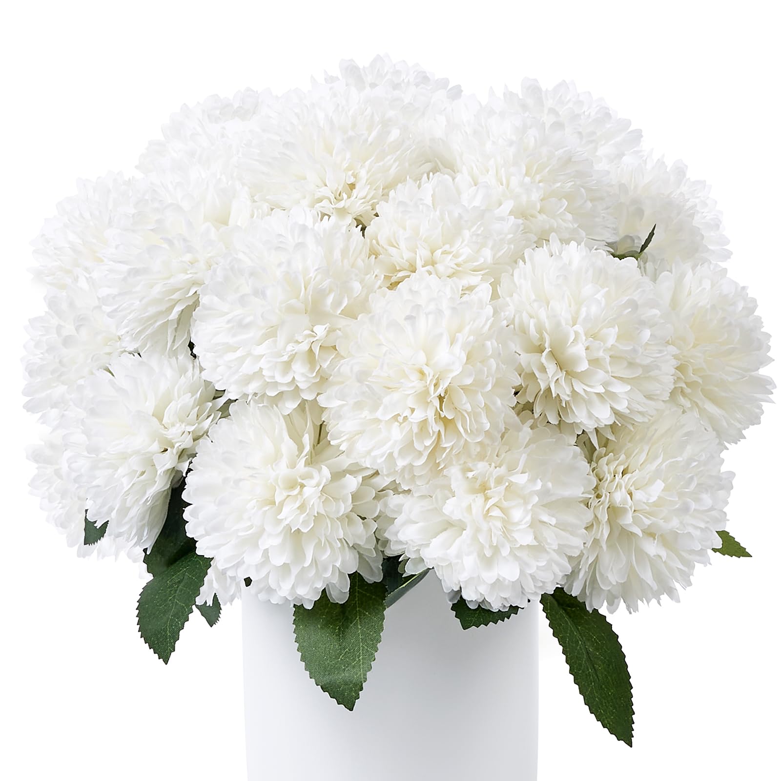 XIANNVXI 12 Pcs White Artificial Chrysanthemums Flowers Ball with Stems