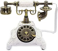 Vista 11 de CERRXIAN Teléfono de línea fija retro con disco giratorio, decoración de teléfono fijo estilo antiguo europeo vintage - color cobre (116AS)