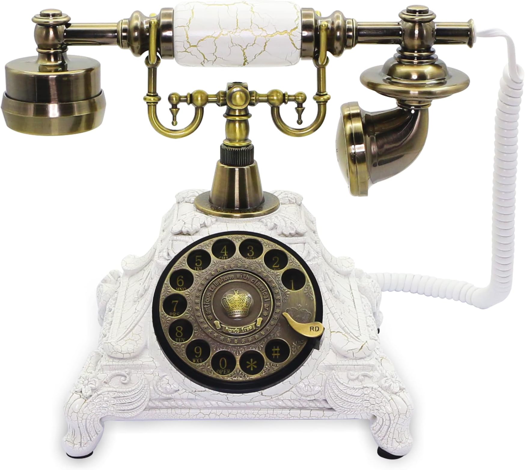 CERRXIAN Rotary Antique Telephone,White Retro Landline Turntable Telephone Decoration Home Office Telephone(White-117CS)