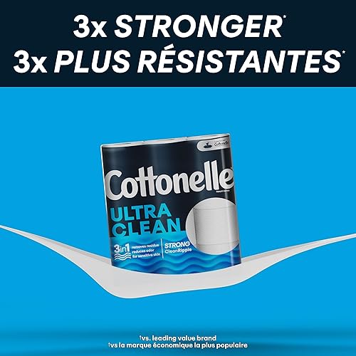 Miniatura 3 de Cottonelle Papel higiénico ultra limpio, 1 capa, tejido fuerte, 36 megarrollos (312 hojas por rollo), el embalaje puede variar