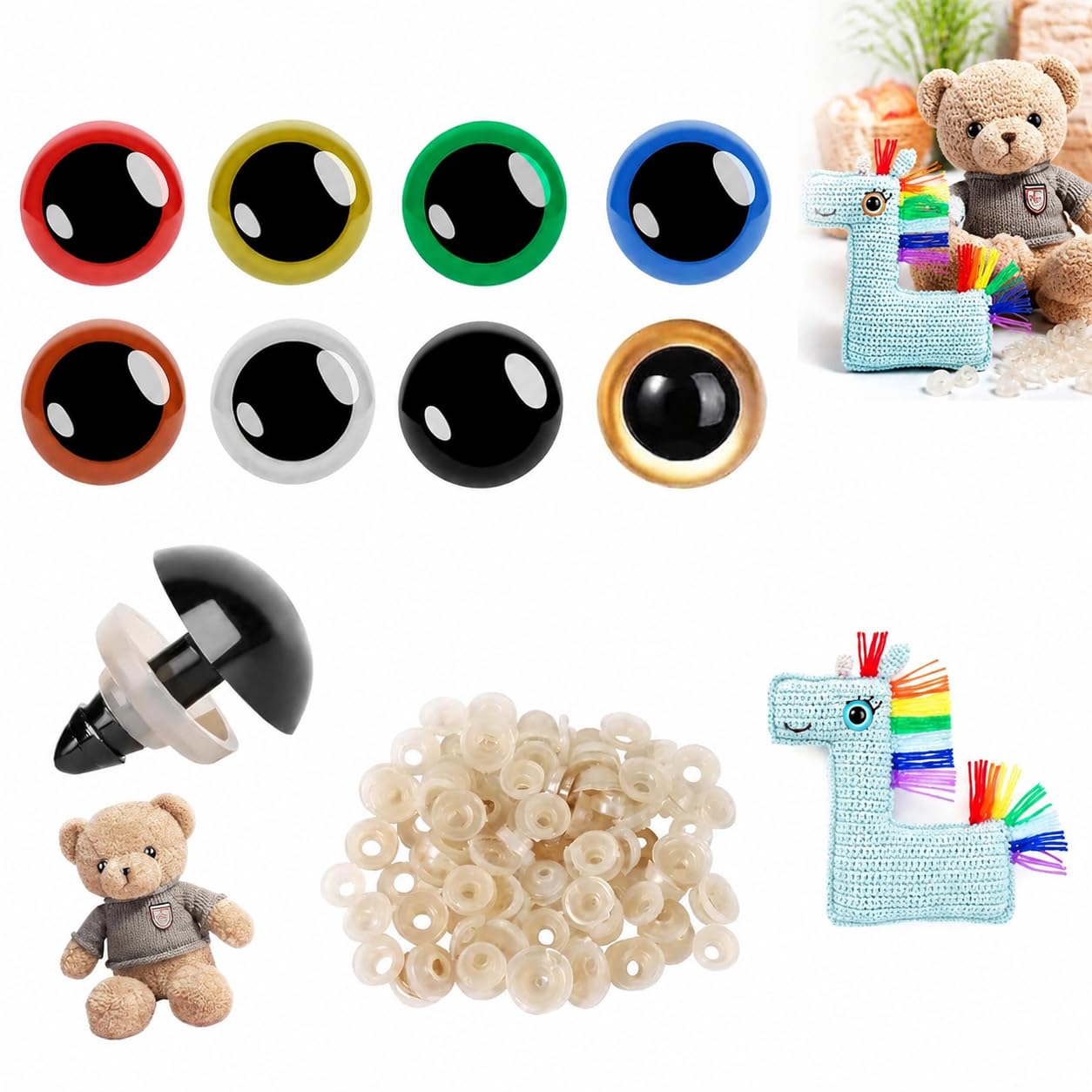 80 Pairs Crochet Decorative Eyes, 16mm Colorful Craft Eye Components, Assorted Design Accessories for Handmade Projects