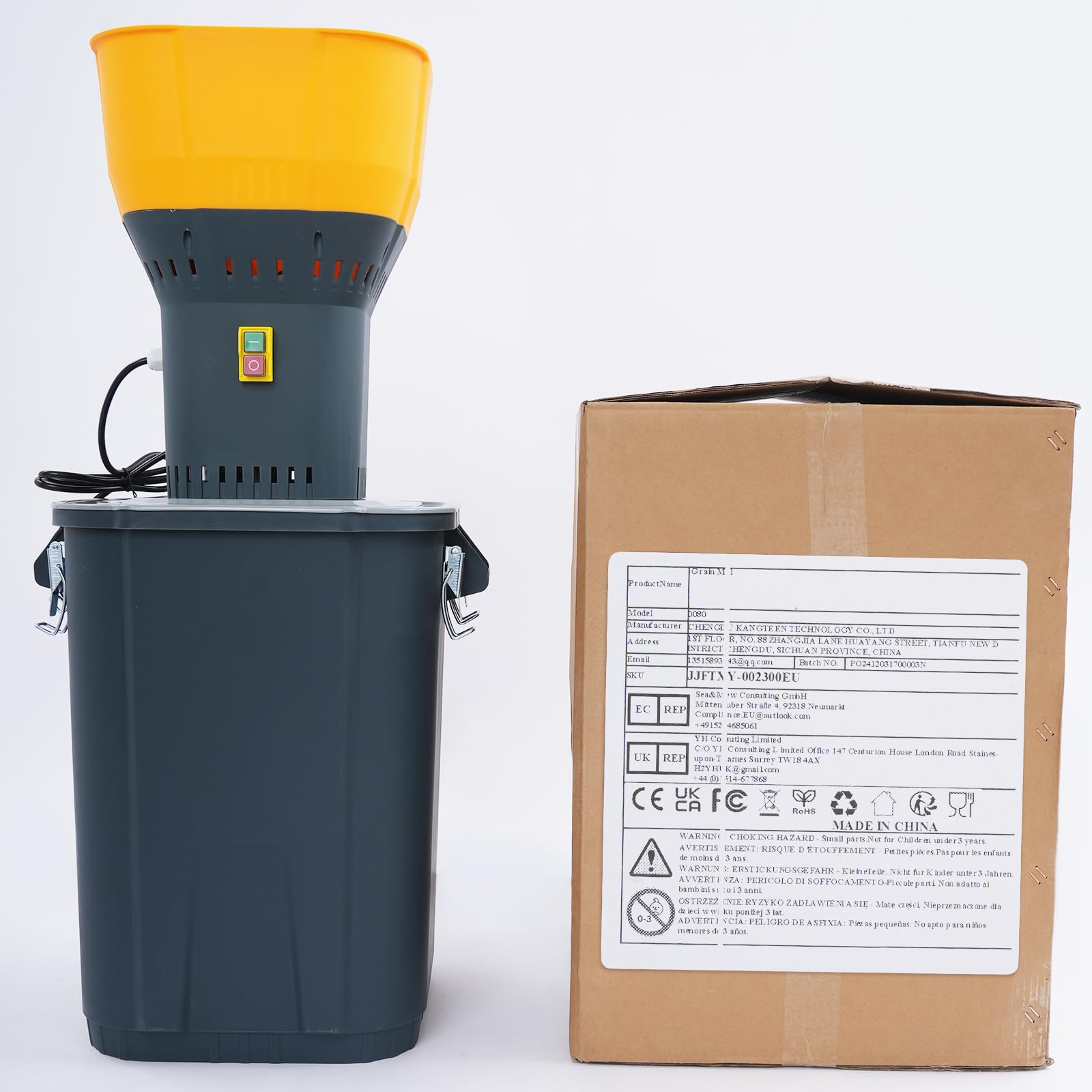 Elektryczny młynek do zbóż, 1300 W, młynek do zboża, z wiadrem o pojemności 55 l, młynek do ziarna, stal nierdzewna, szybki młynek do przypraw, do zbóż, kukurydzy, słomy, paszy
