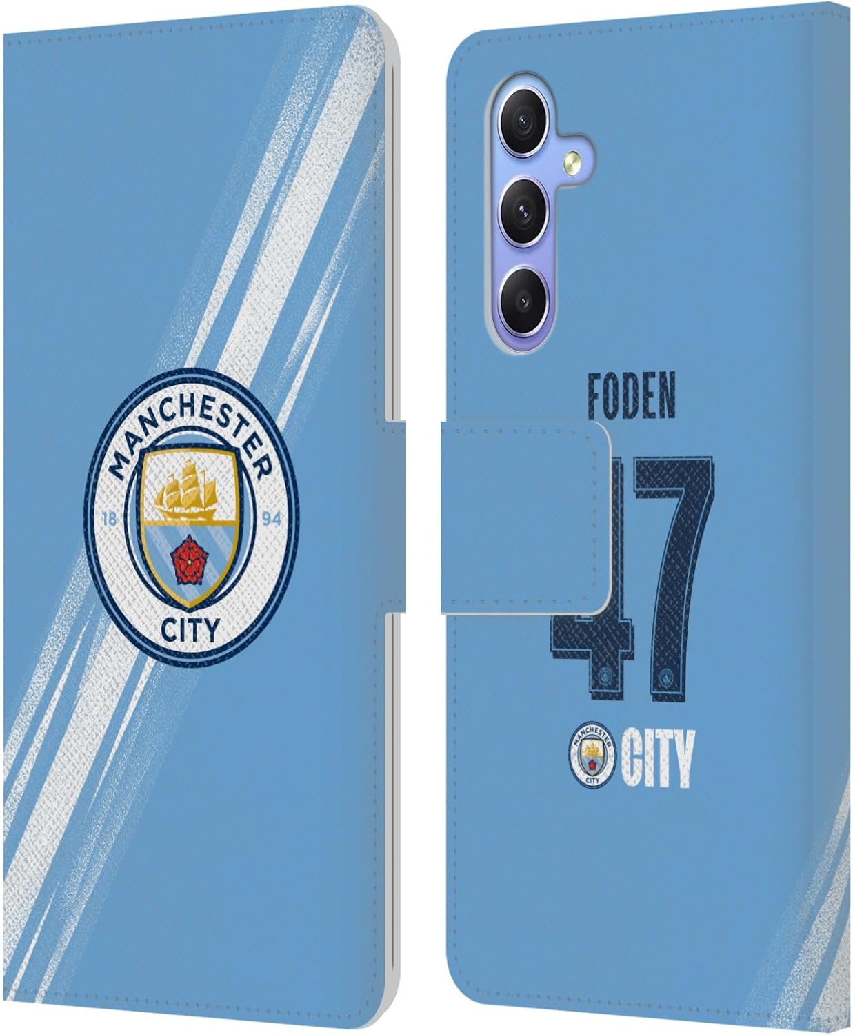 Head Case Designs Officially Licensed Manchester City Man City FC Phil Foden 2025/26 Players Home Kit Leather Wallet Case Compatible with Samsung Galaxy A34 5G