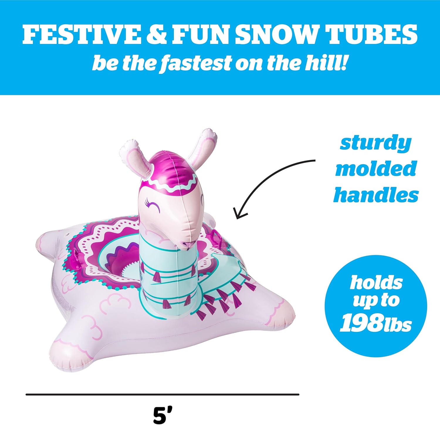 BigMouth Inc Large 48" Inflatable Snow Tube for Kids and Adults, Durable Winter Toy for Tubing & Sledding - Llama