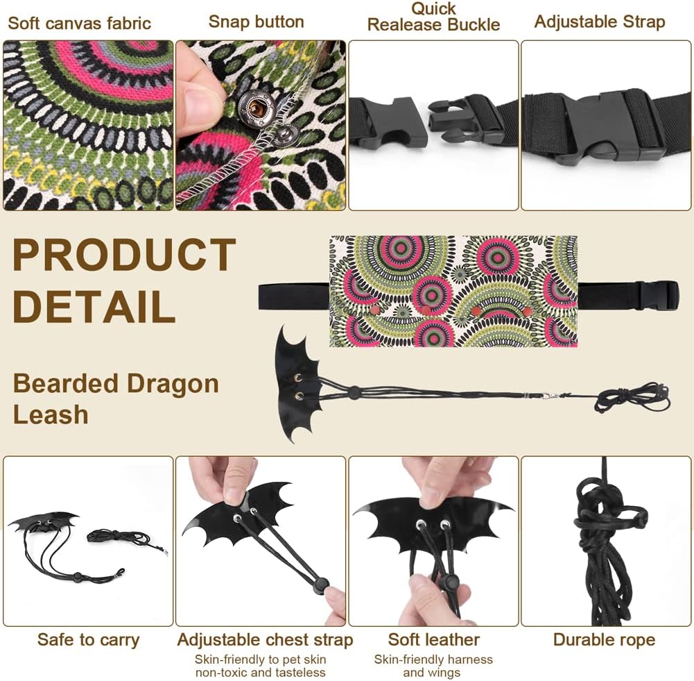 Bearded Dragon Carrier -Reptile Carrier - Adjustable Small Animal Sling Carrier with Reptile Leash for Bearded Dragons Lizards and Small Reptile(as show)