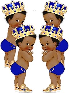 Blue Prince Party Cut-Outs, African American Prince Decor for Royal Birthday Baby Shower (16 inches)