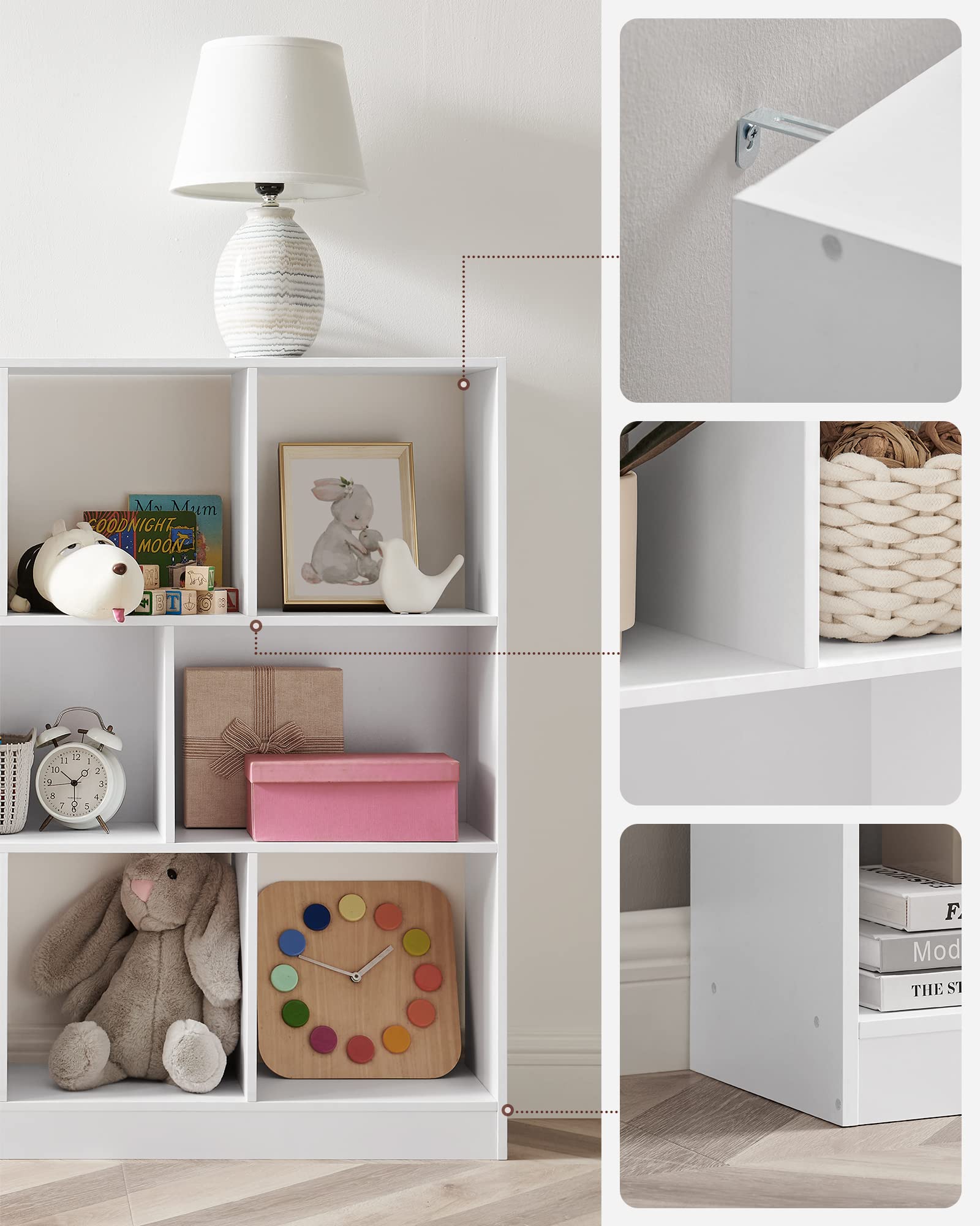 VASAGLE Bücherregal Würfelregal 11 Fächer 30x126x100 cm weiß LBC054T14