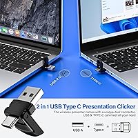 Vista 3 de 2 en 1 USB tipo C Presentación Clicker, Wireless Presentation Clicker PowerPoint Presenter Remote con control de volumen, PowerPoint Clicker