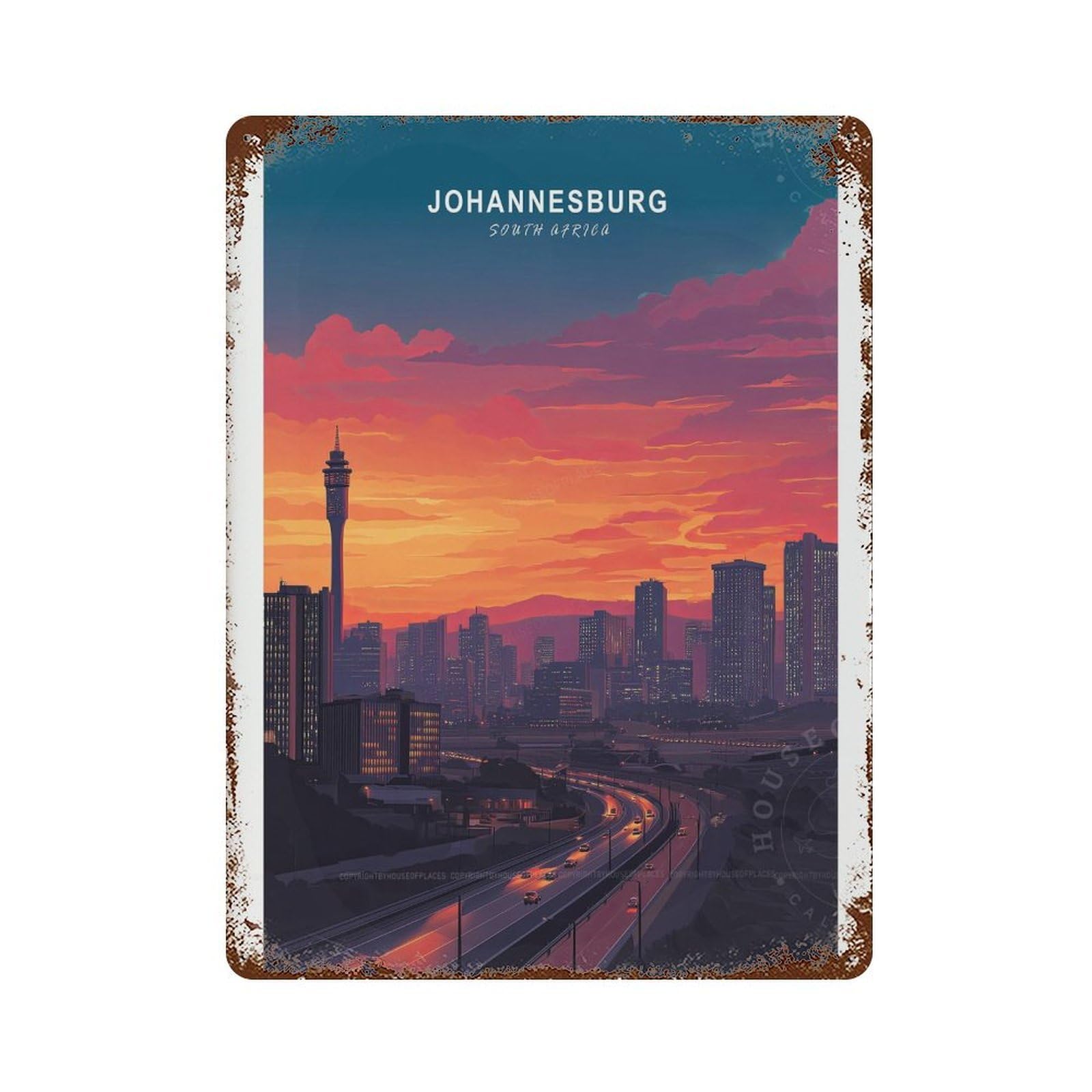 xiaoxiaoshen Johannesburg Travel South Africa Minimalist Cityscape Wall Decor Art Metal Tin Poster Modern Home Decor Art Home Bar Shop Decorations Vintage Sign 40x30cm