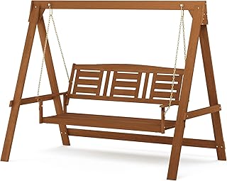 Furinno Tioman Hardwood Patio / Garden / Outdoor Large Porch Swing, 3 Se...