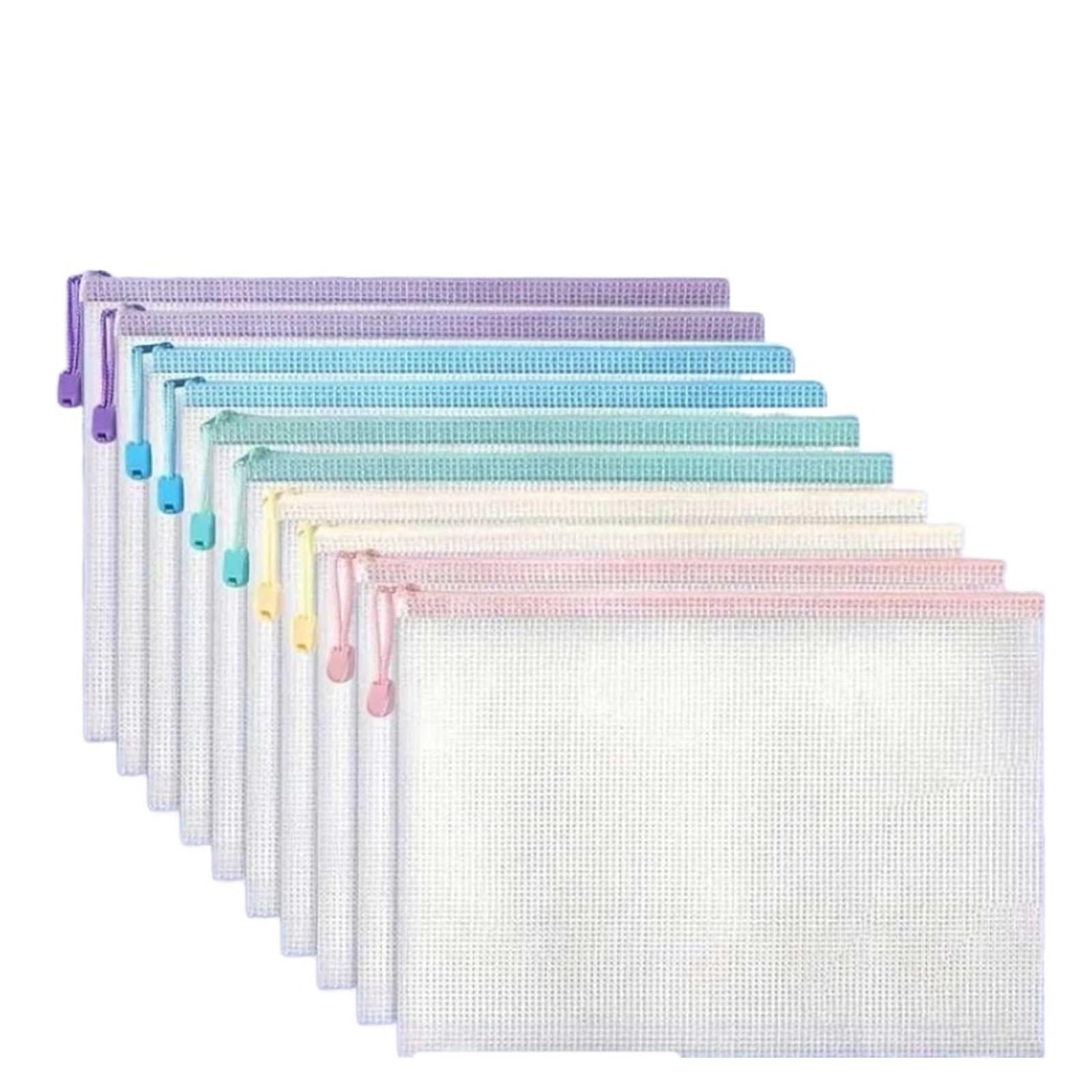 Lot de 24 pochettes zippées A4 A4 en maille avec fermeture éclair - Couleur pastel macaron - Pochette épaisse pour documents - Organiseur de bureau ou d'école