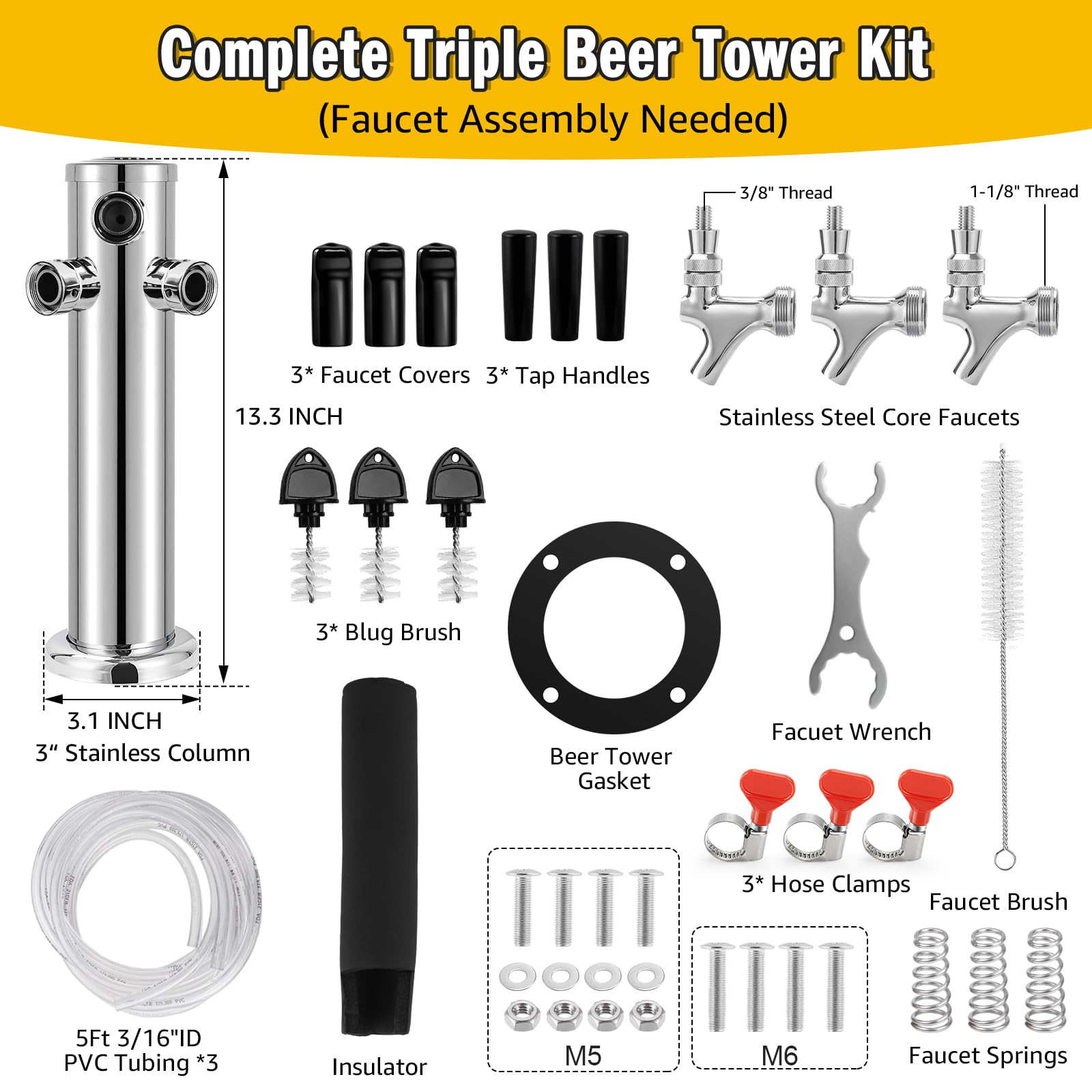 Dispensador de torre de cerveza de barril de triple grifo, torre de cerveza Kegerator de doble grifo